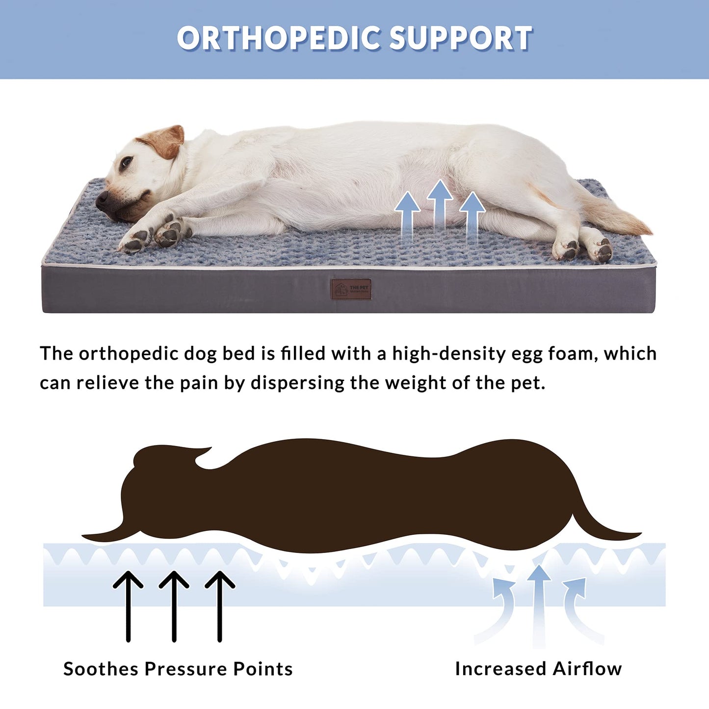 XL Orthopedic Dog Bed for Large and Extra Large Dogs, Egg-Crate Foam - GREY