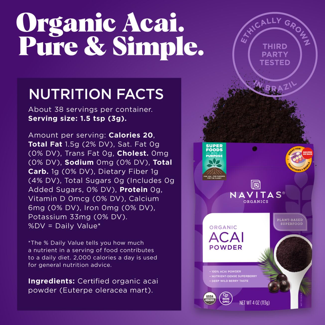 Navitas Organics, Organic Acai Powder, 4 oz (113 g) - EXP JUN - 2025