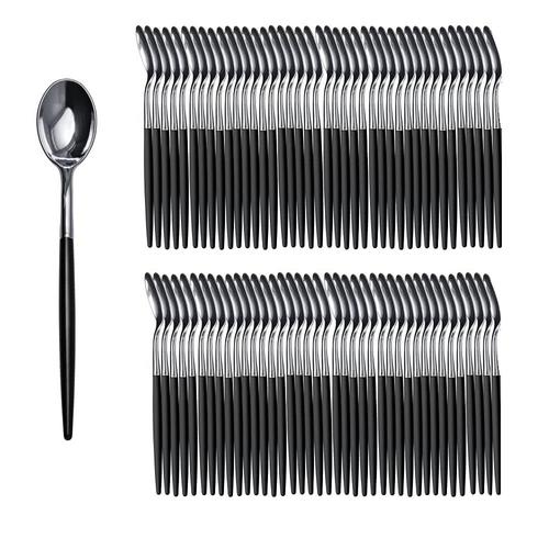 Trendables 80 Two-Toned Heavy Duty Plastic Spoons - Black & Silver - Disposable