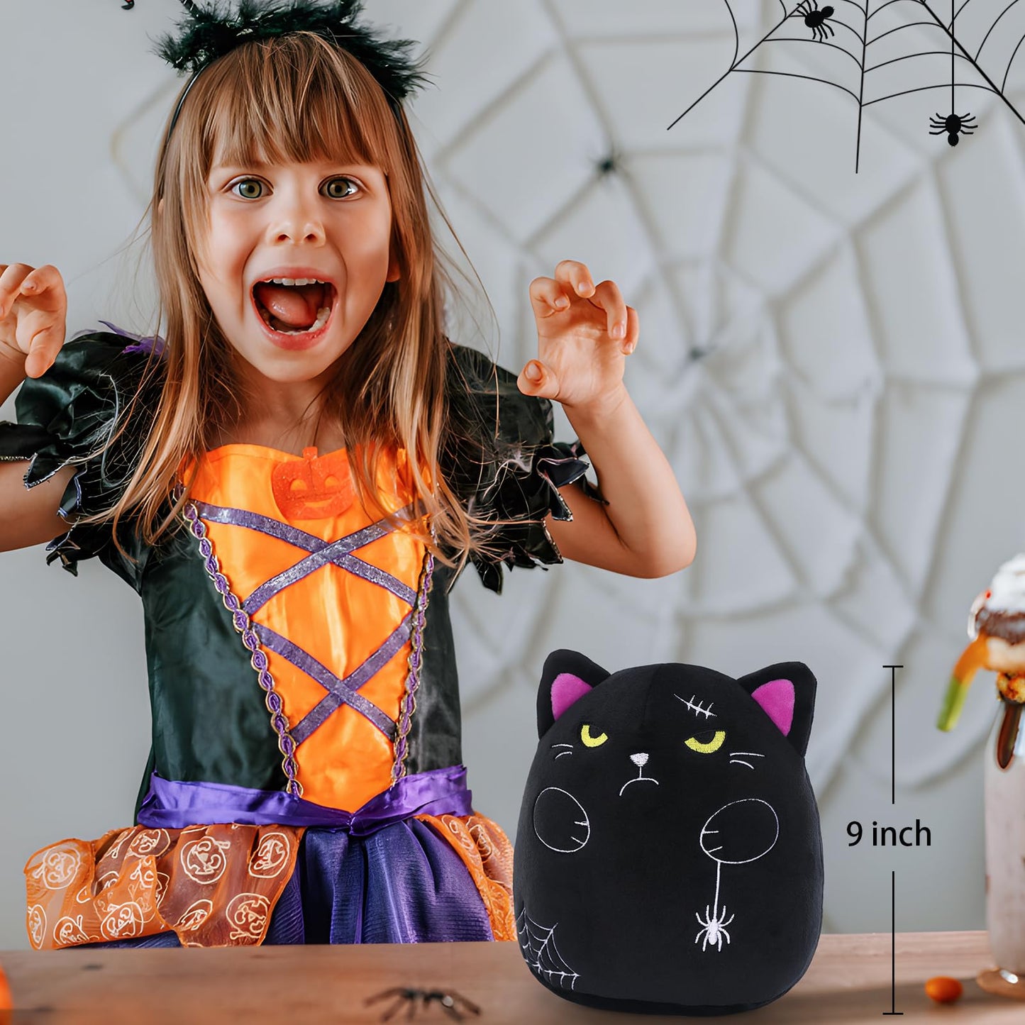 cheerdecor Black Cat Plush - 9" Halloween Cat Stuffed Animals Plush Pillow -Ebon