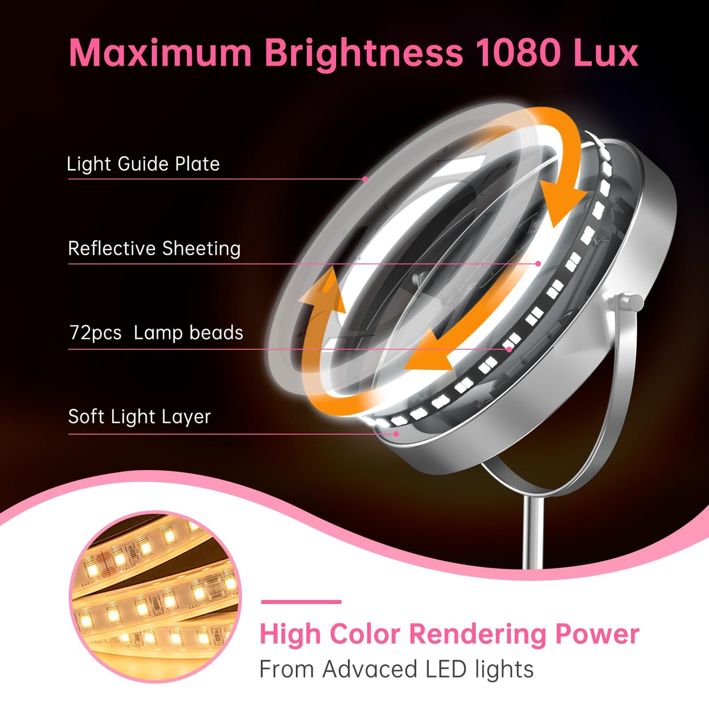 LOVESPEJO Lighted Makeup Mirror with Magnification, 8" 10X, Rechargeable Chrome