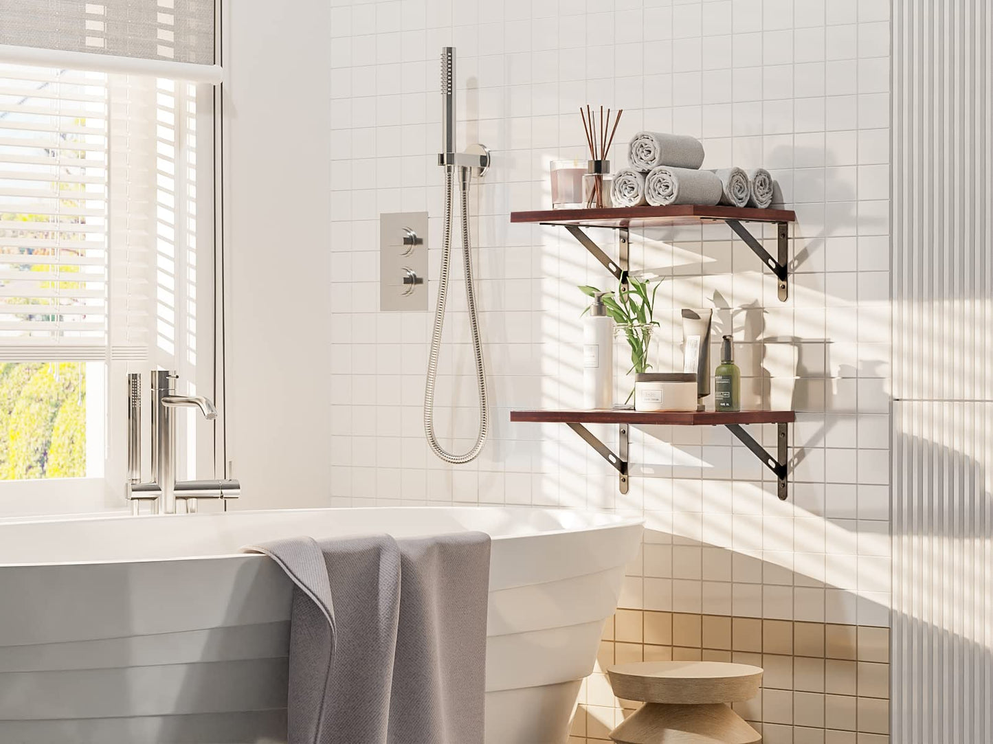 Wall Mounted Floating Shelves, 2 Set Wide Display-Cherry Walnut, 11.8x15.7x6.8in