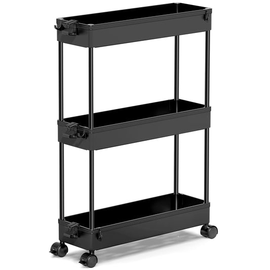 SPACEKEEPER Slim Rolling Storage Cart, 3 Tier Utility Cart Mobile , Black