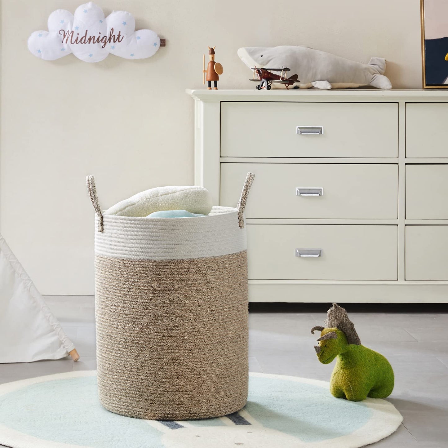 Cotton Rope Laundry Hamper by YOUDENOVA, 58L - Woven Collapsible Laundry Basket