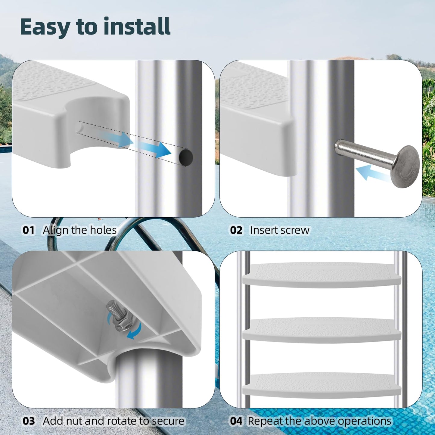 TonGass 3-Pack, White 18" Universal Pool Ladder Steps Replacement parts