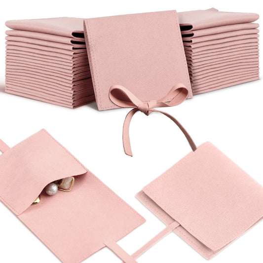 40 Pcs Microfiber Jewelry Pouch 8X8 cm, Luxury Gift Bags Bow Tie - Pink