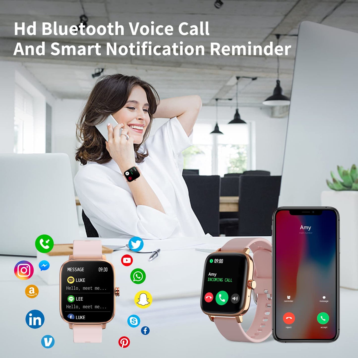 Smart Watch for Android & iOS, 1.7'' screen, Pedometer/Calories/Health/Sleep