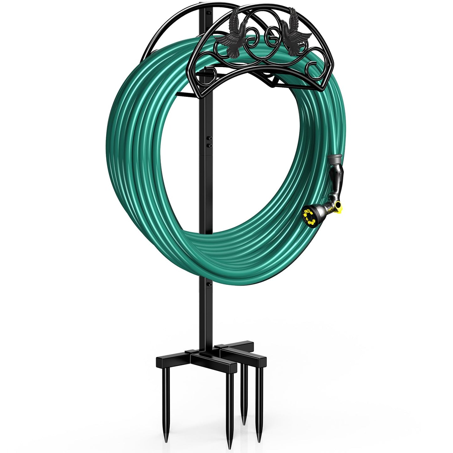 Garden Hose Holder, Heavy Duty Metal Freestanding Hose Stand - Black
