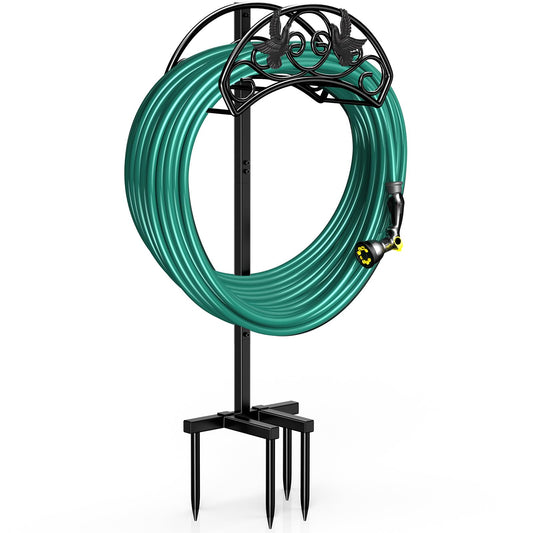Garden Hose Holder, Heavy Duty Metal Freestanding Hose Stand - Black