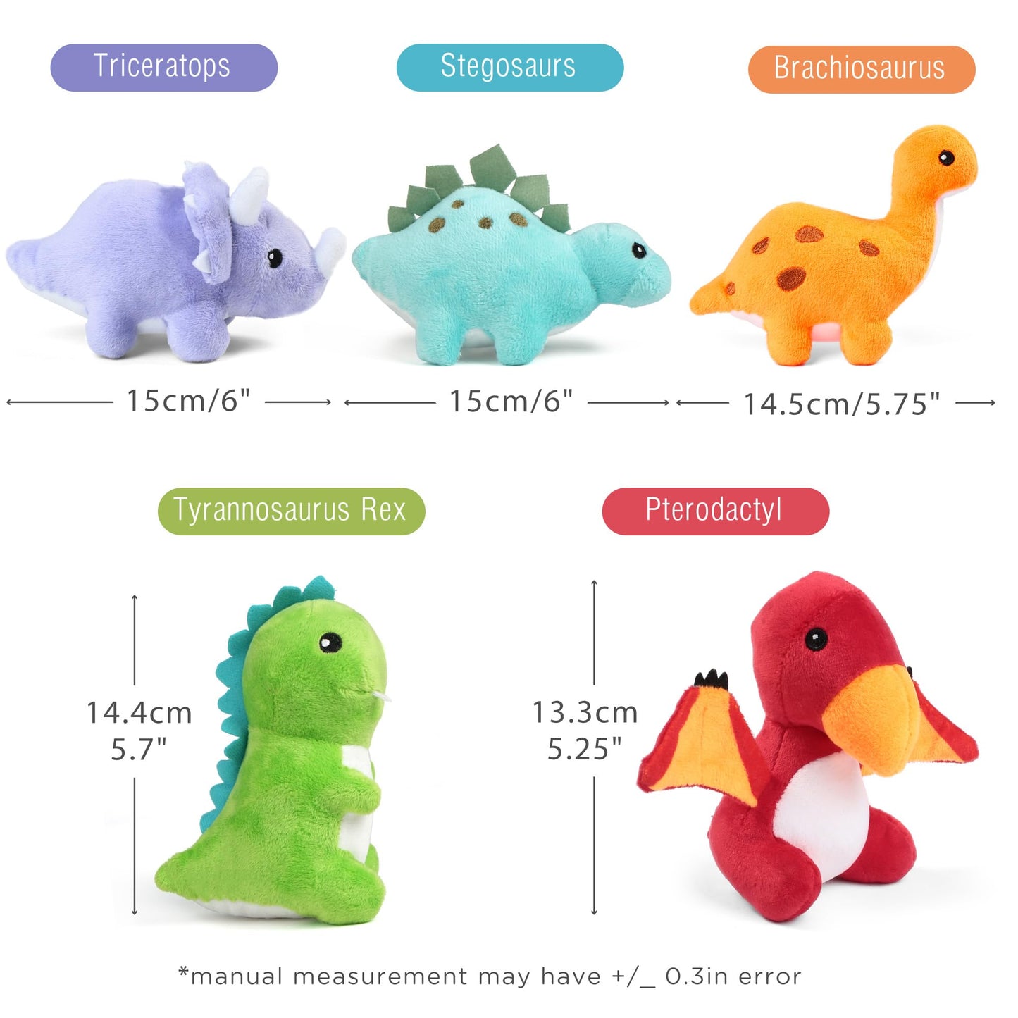 Dinosaur Stuffed Animals, 5 Small Dinosaur Plush Dolls and Egg Bag Toys Set