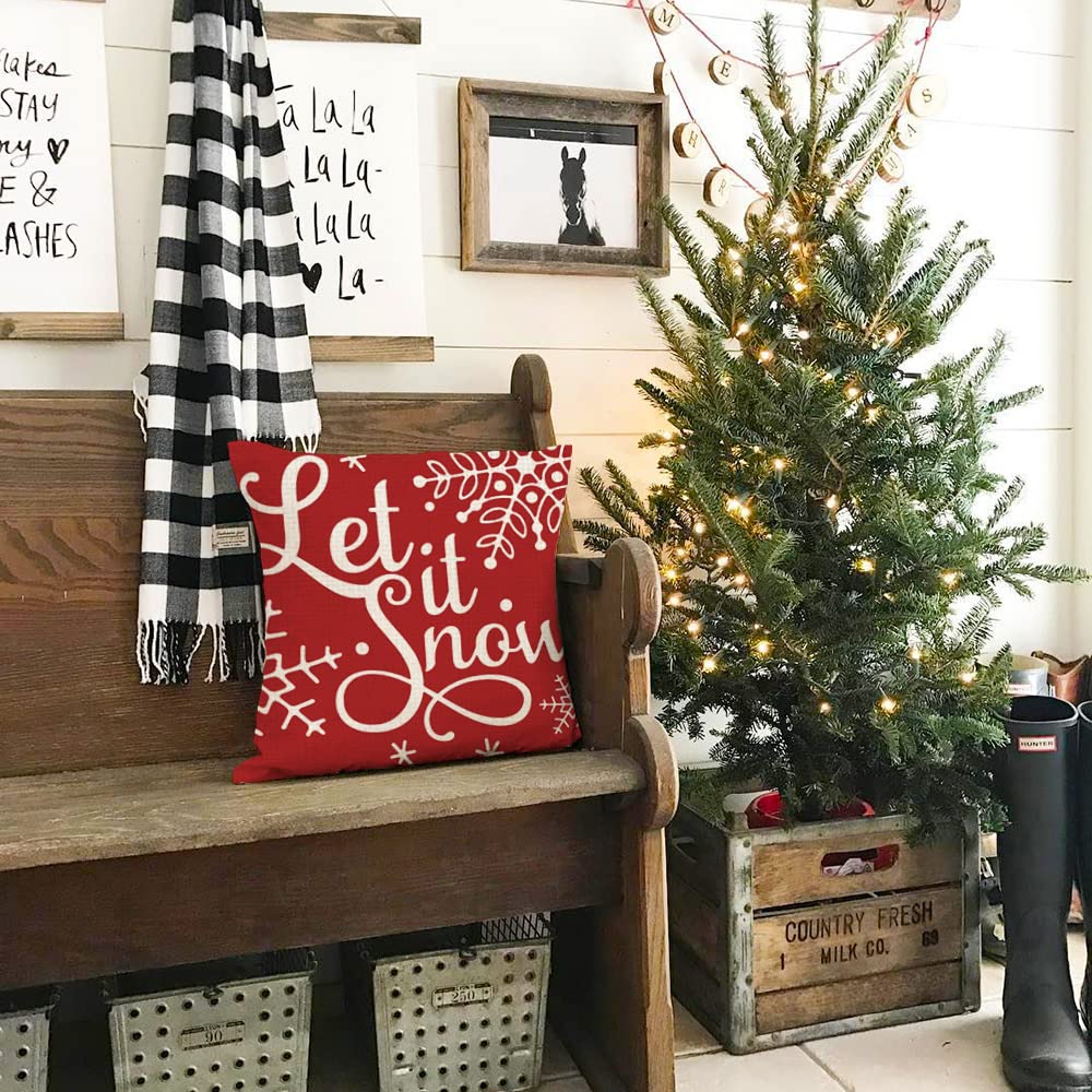Christmas Throw Pillow Covers 18x18 Set of 4, Farmhouse Christmas Decor for Home