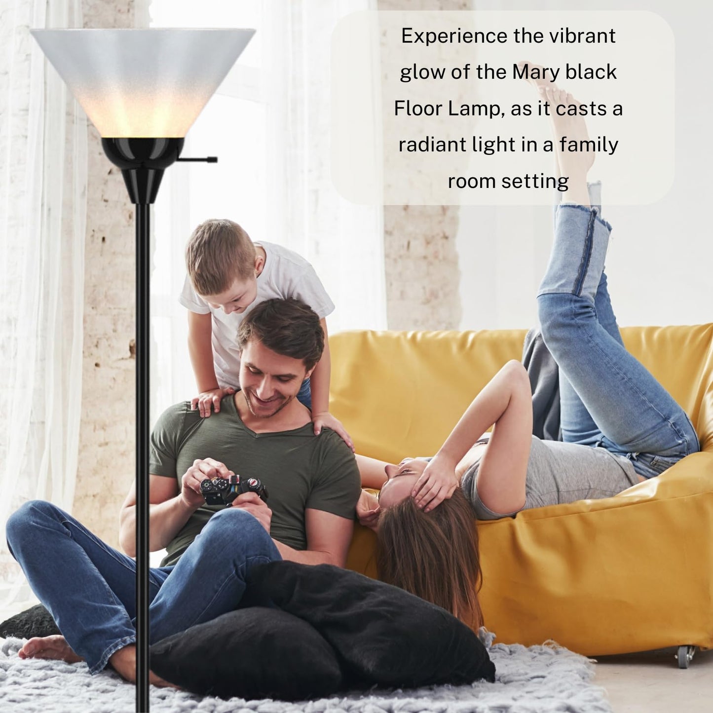 LIGHTACCENTS Black Floor Lamp with Opal White plastic Cone Shade