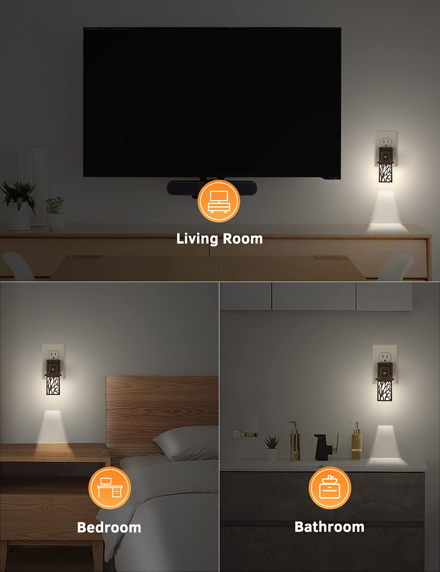 Night Light Plug in, 5000K Daylight, Dimmable (30/60lm), Vintage Black 6 Pack