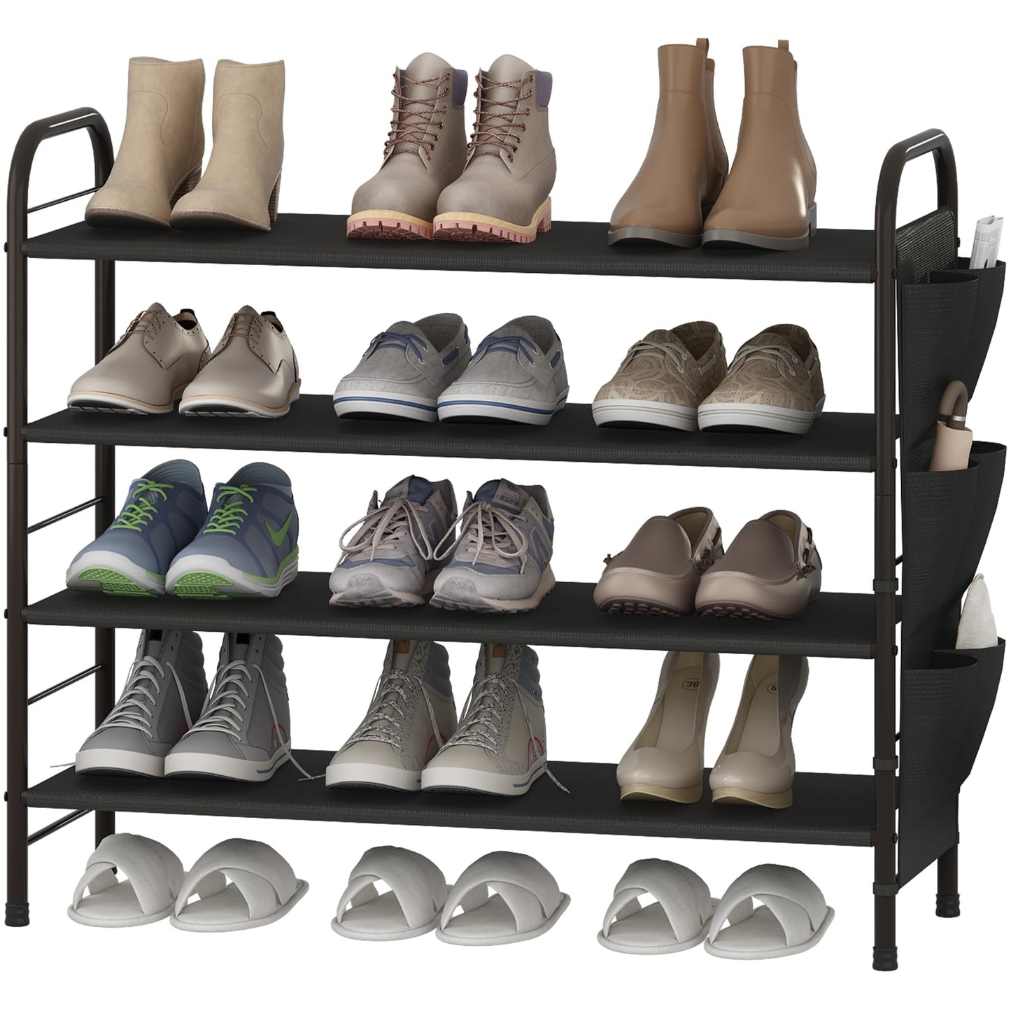 Shoe Rack Storage Organizer 4 Tier Free Standing Metal Shoe Shelf - Bronze