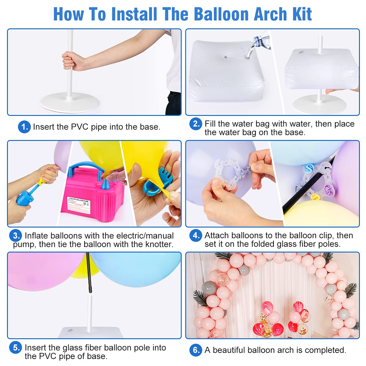 Balloon Arch Kit w/ Pump, Stand, Balloons, Clips | Wedding, Birthday, Graduation