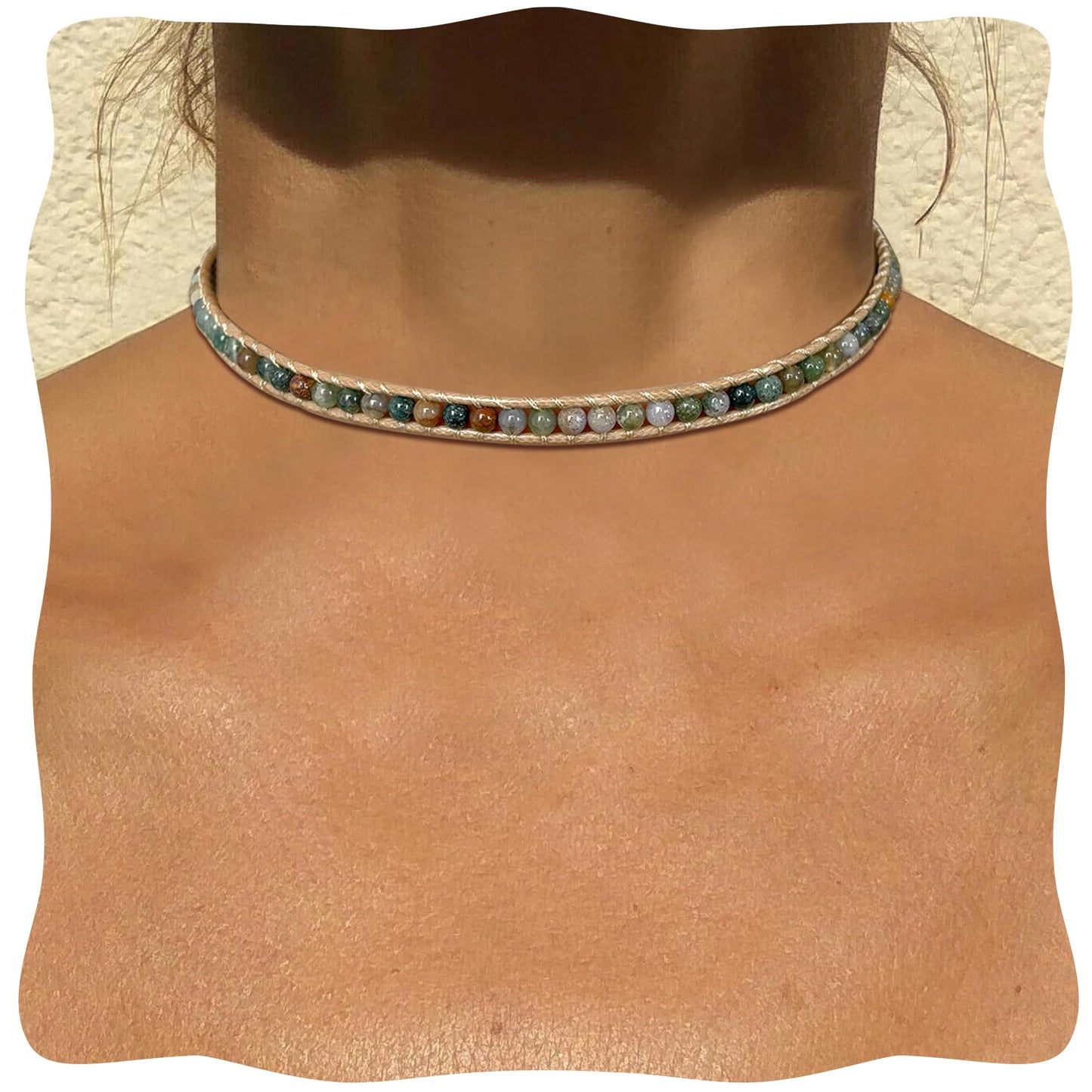 Beaded Gemstone Necklace Agate Stone Colorful Beaded Boho Bracelet for Women/Men