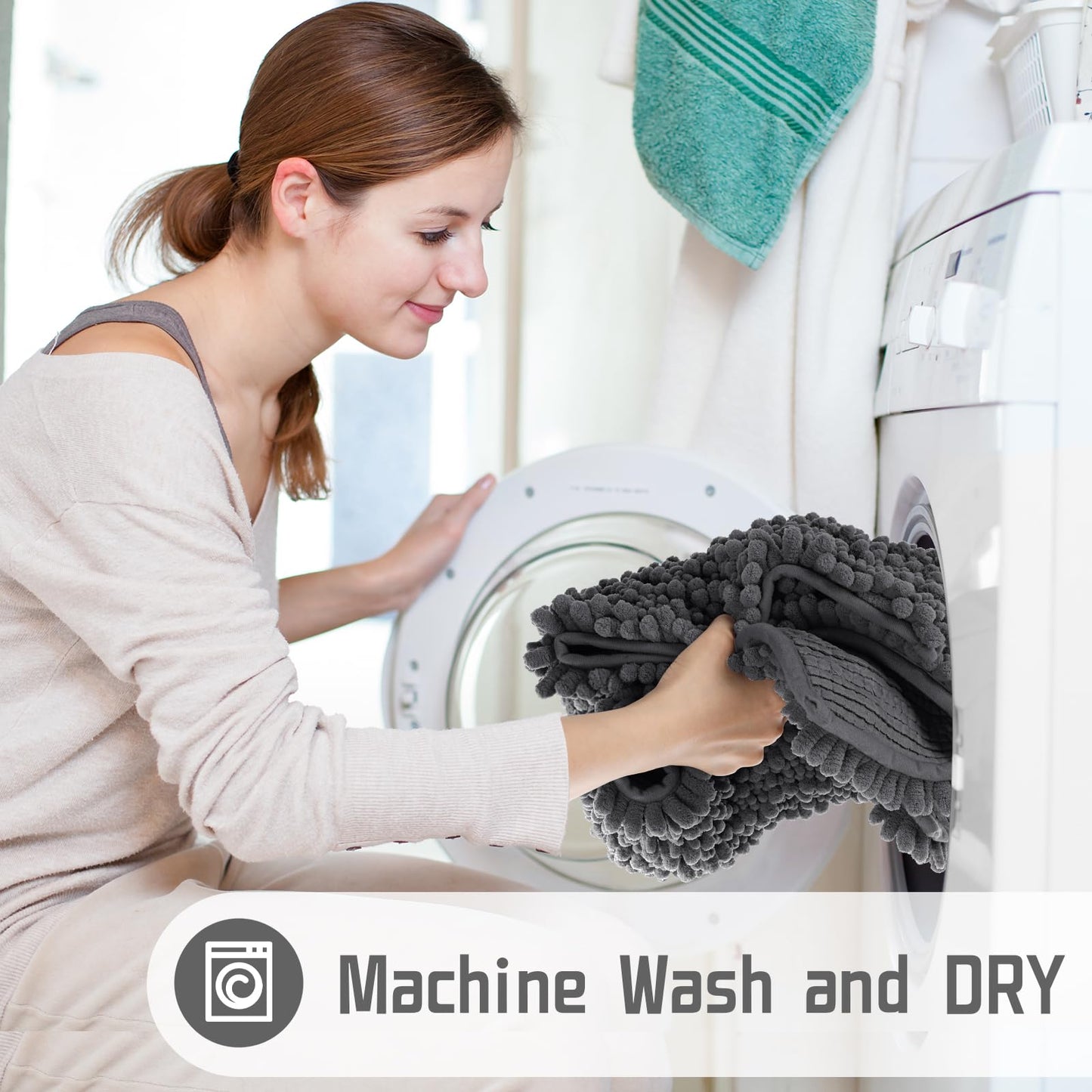 Luxury Chenille Bath Mat, 55"x24", Soft Shaggy and Comfortable, Dark Gray