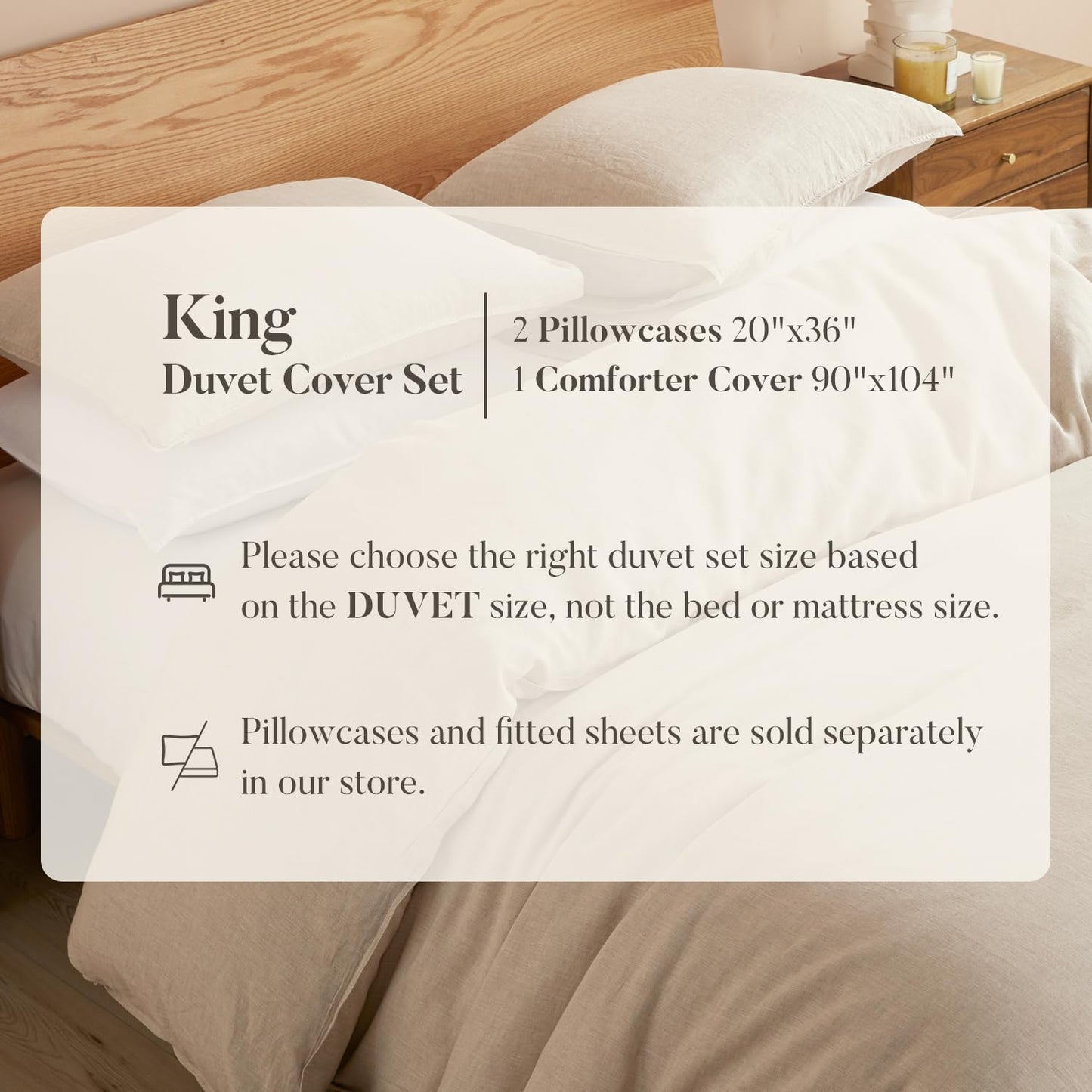 DAPU 100% Linen Duvet Cover Set 3PCs, Pure Natural French Flax Linen King Size