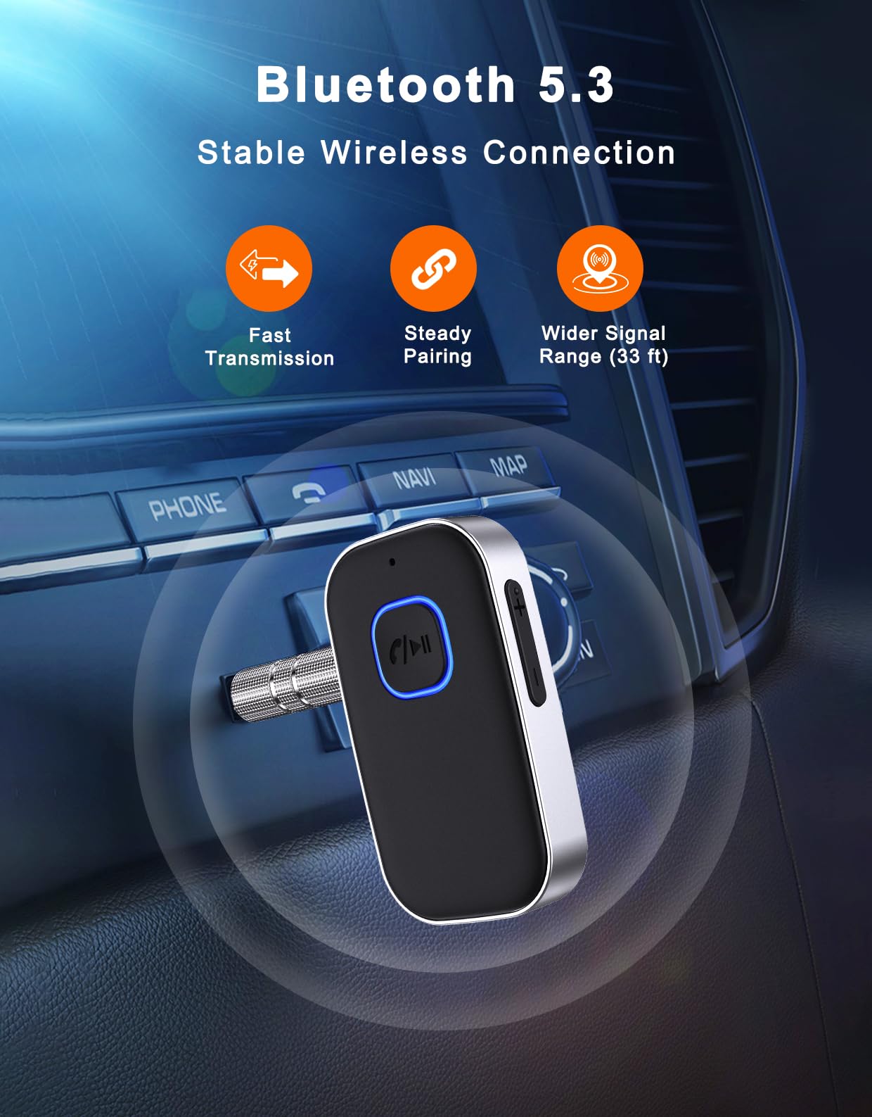 Bluetooth Receiver for Car, Noise Cancelling 3.5mm AUX Bluetooth Car Adapter