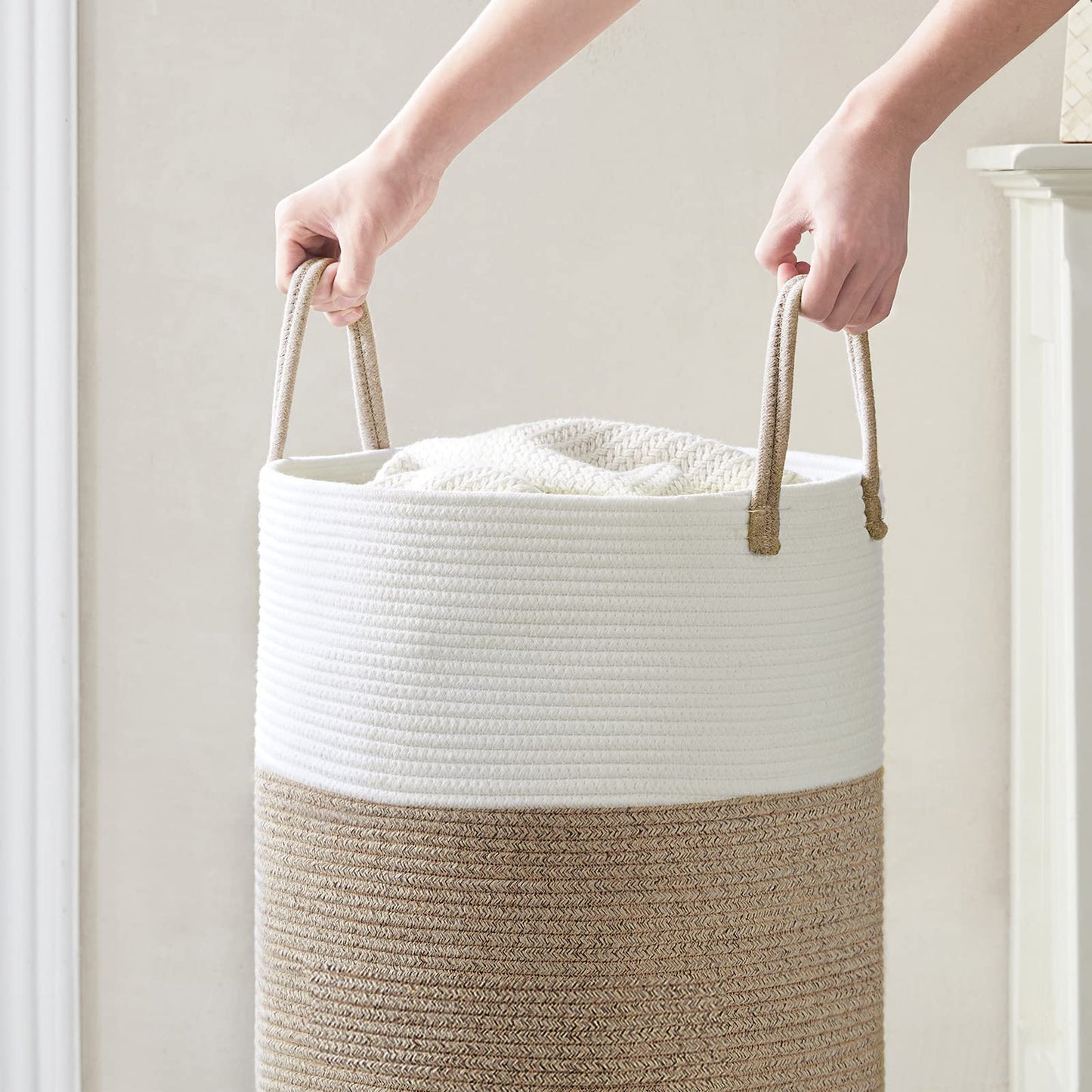 Cotton Rope Laundry Hamper by YOUDENOVA, 58L - Woven Collapsible Laundry Basket
