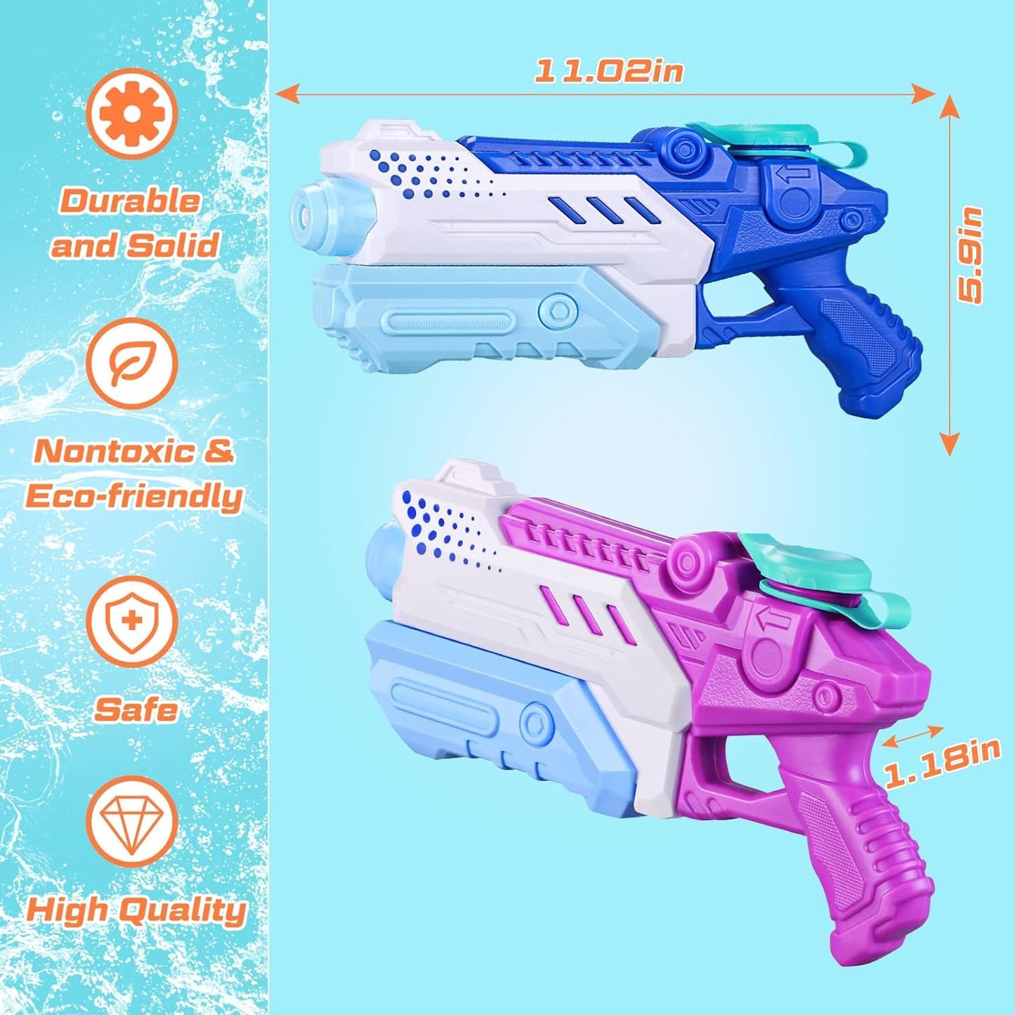4 Pack Water Guns for Kids Adults - Super Squirt Watergun Soaker Long Shooting R