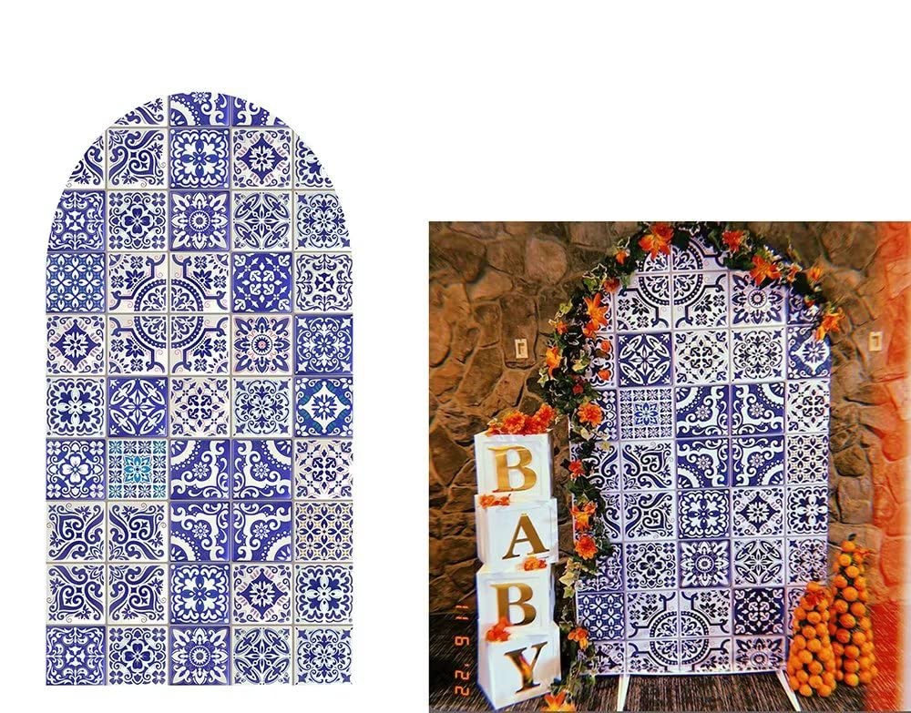 Arch Backdrop Cover Patchwork Tile Arched Stand Covers Stretchy Banner (4X7ft)