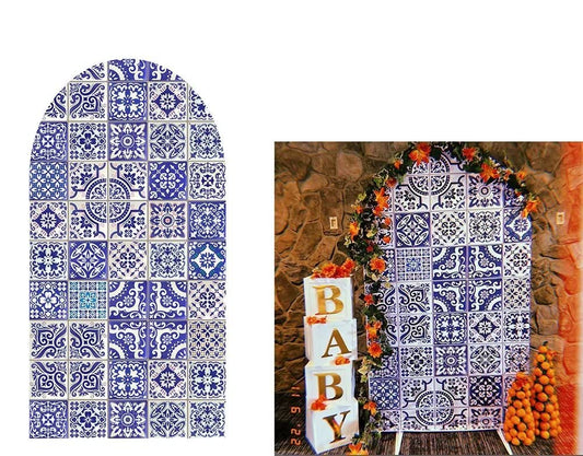 Arch Backdrop Cover Patchwork Tile Arched Stand Covers Stretchy Banner (4X7ft)