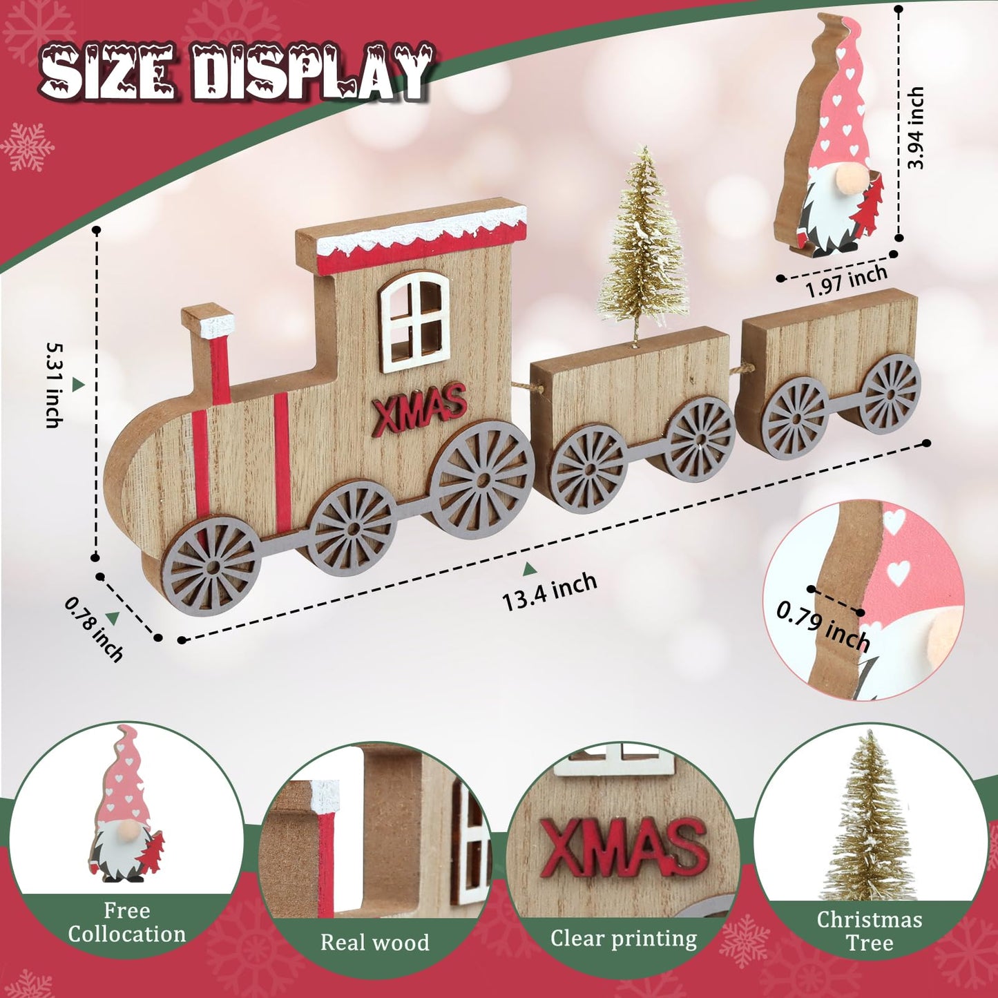 Wooden Christmas Table Train for Coffee Table, Shelf, or Mantel - Indoor Decor