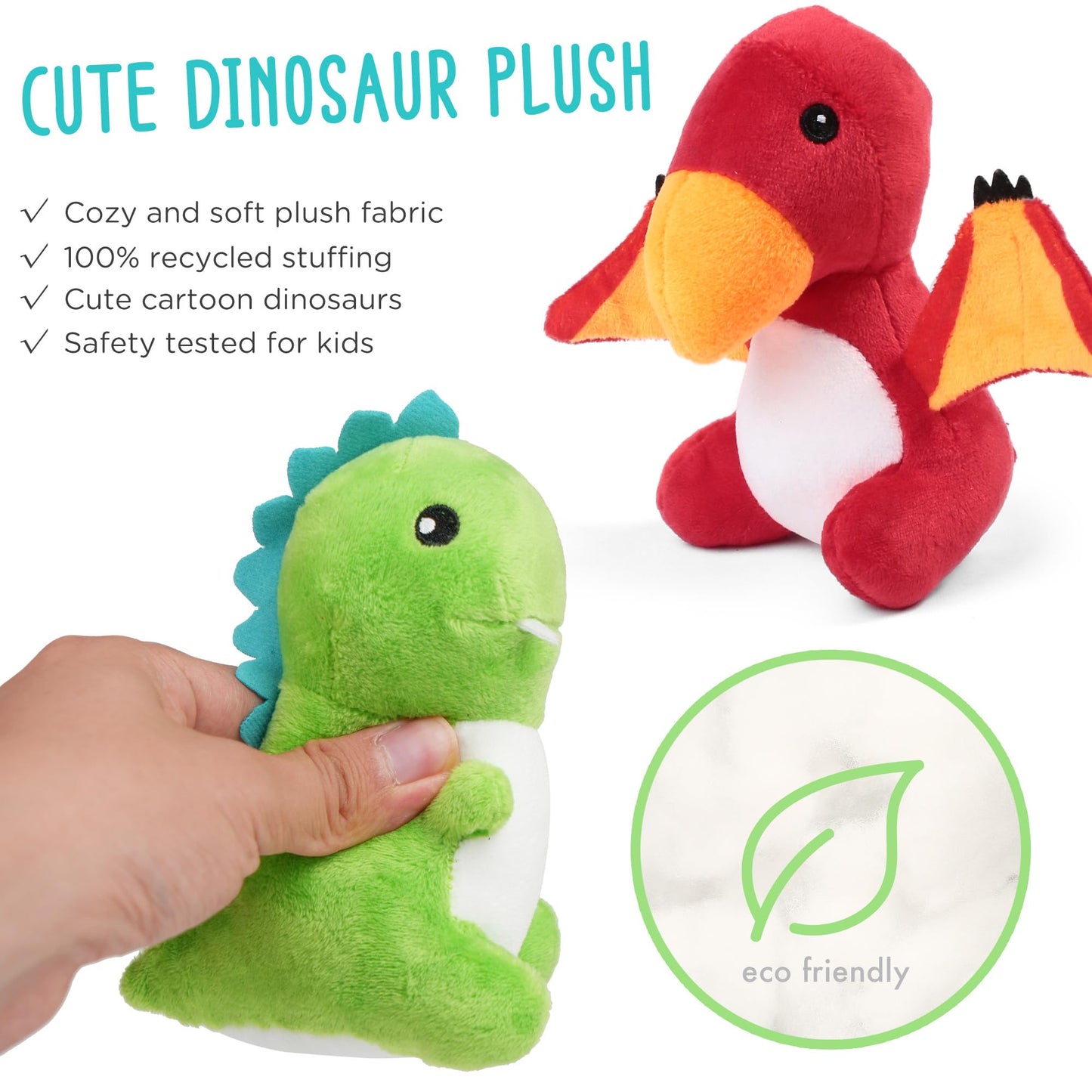 Dinosaur Stuffed Animals, 5 Small Dinosaur Plush Dolls and Egg Bag Toys Set