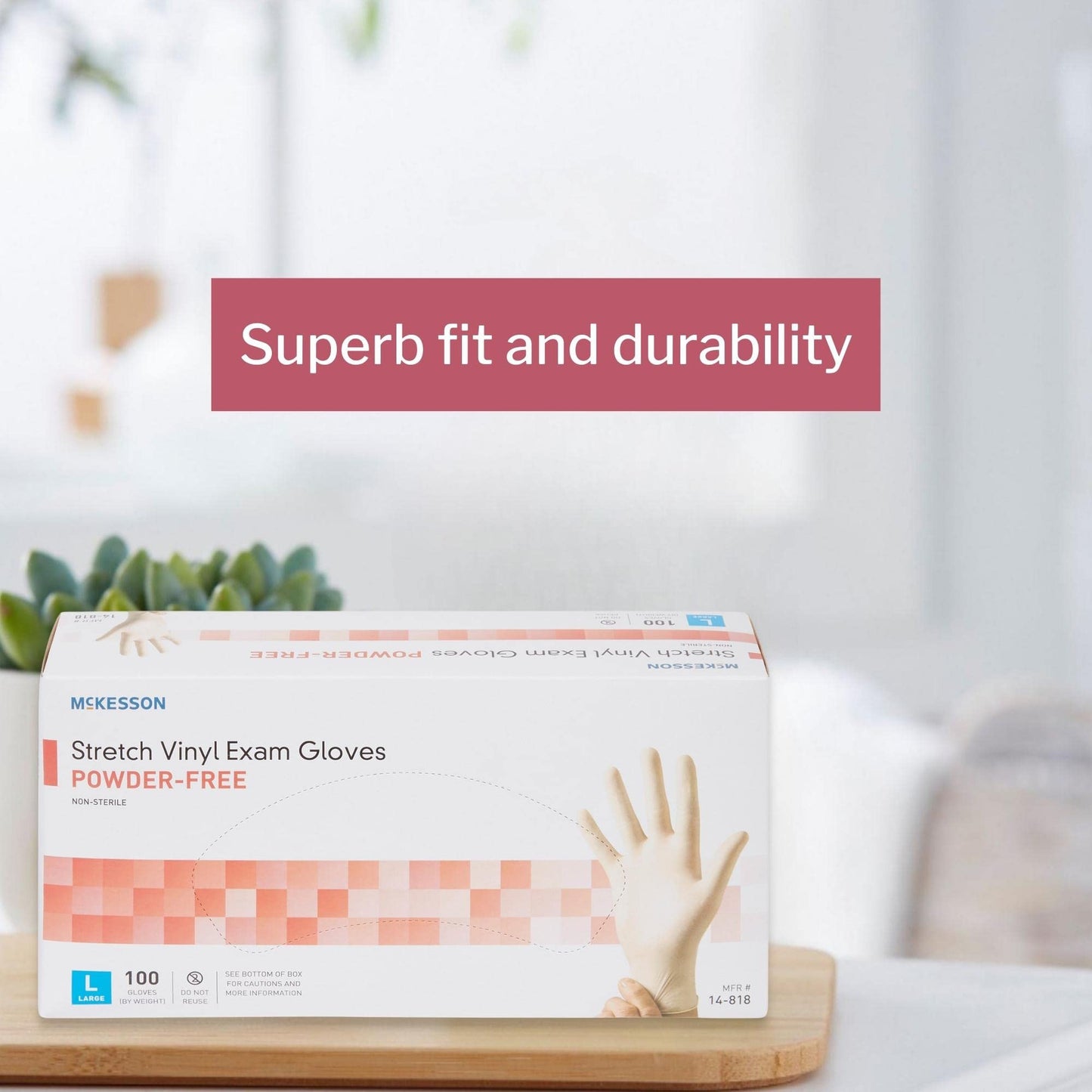 McKesson 14-818 Vinyl Exam Gloves, Non-Sterile, Powder-Free, Large, 1000 Gloves