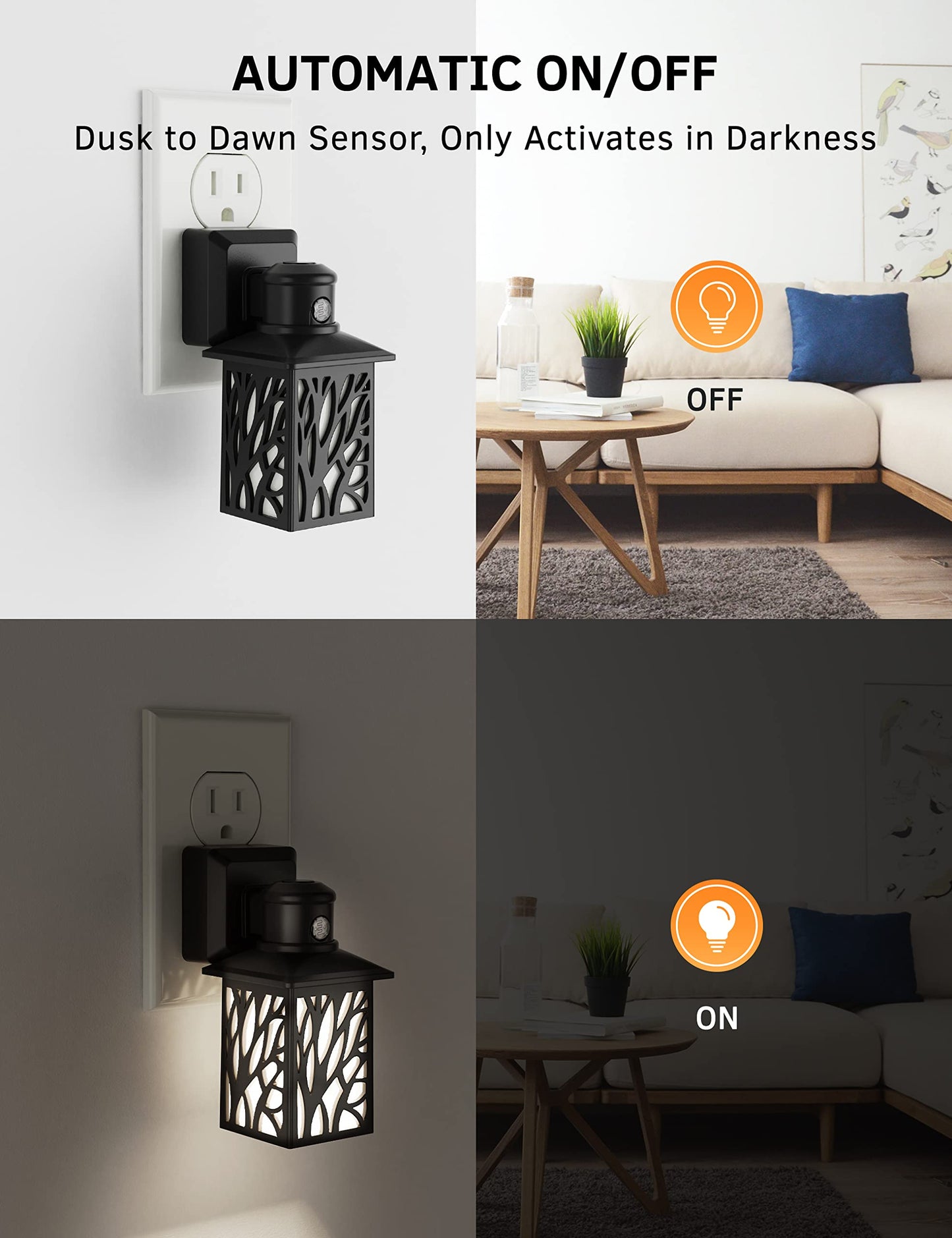 Night Light Plug in, 5000K Daylight, Dimmable (30/60lm), Vintage Black 6 Pack