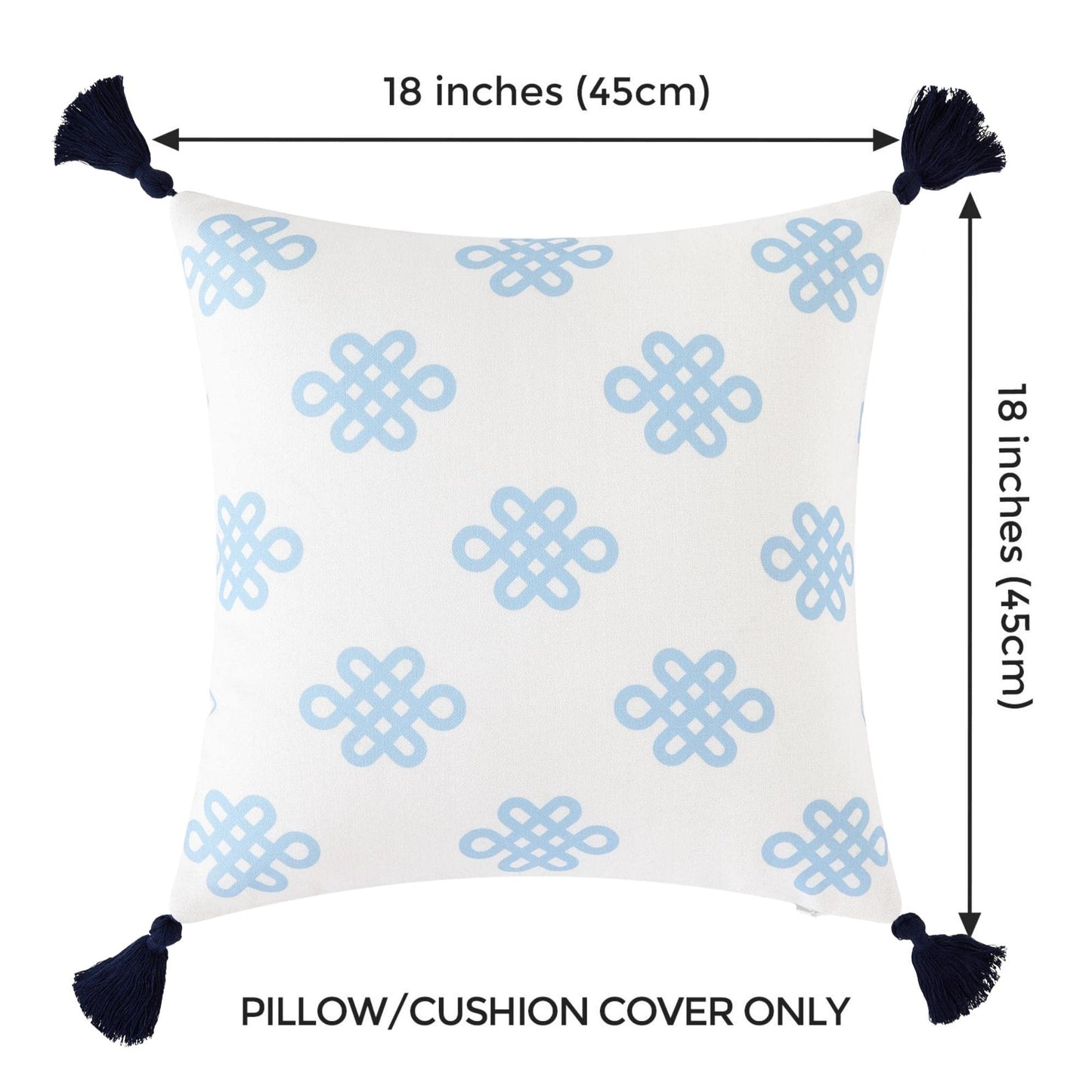 Coastal Patio Indoor Outdoor Pillow Cover ONLYBlue Greek Key Knot Tassel,18"x18"