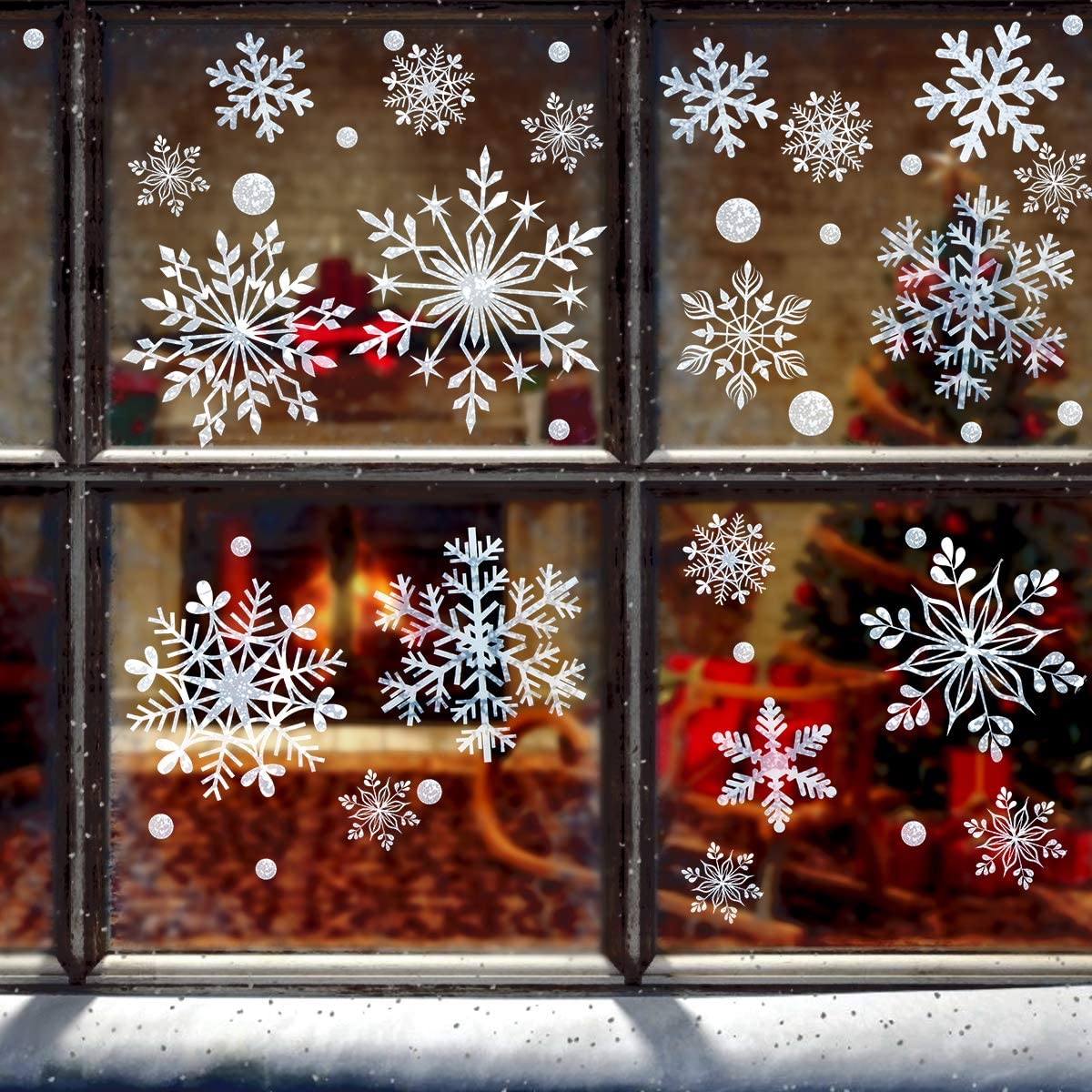 318 Pcs Snowflakes Clings Decoration White Christmas Window Stickers 10 Sheets