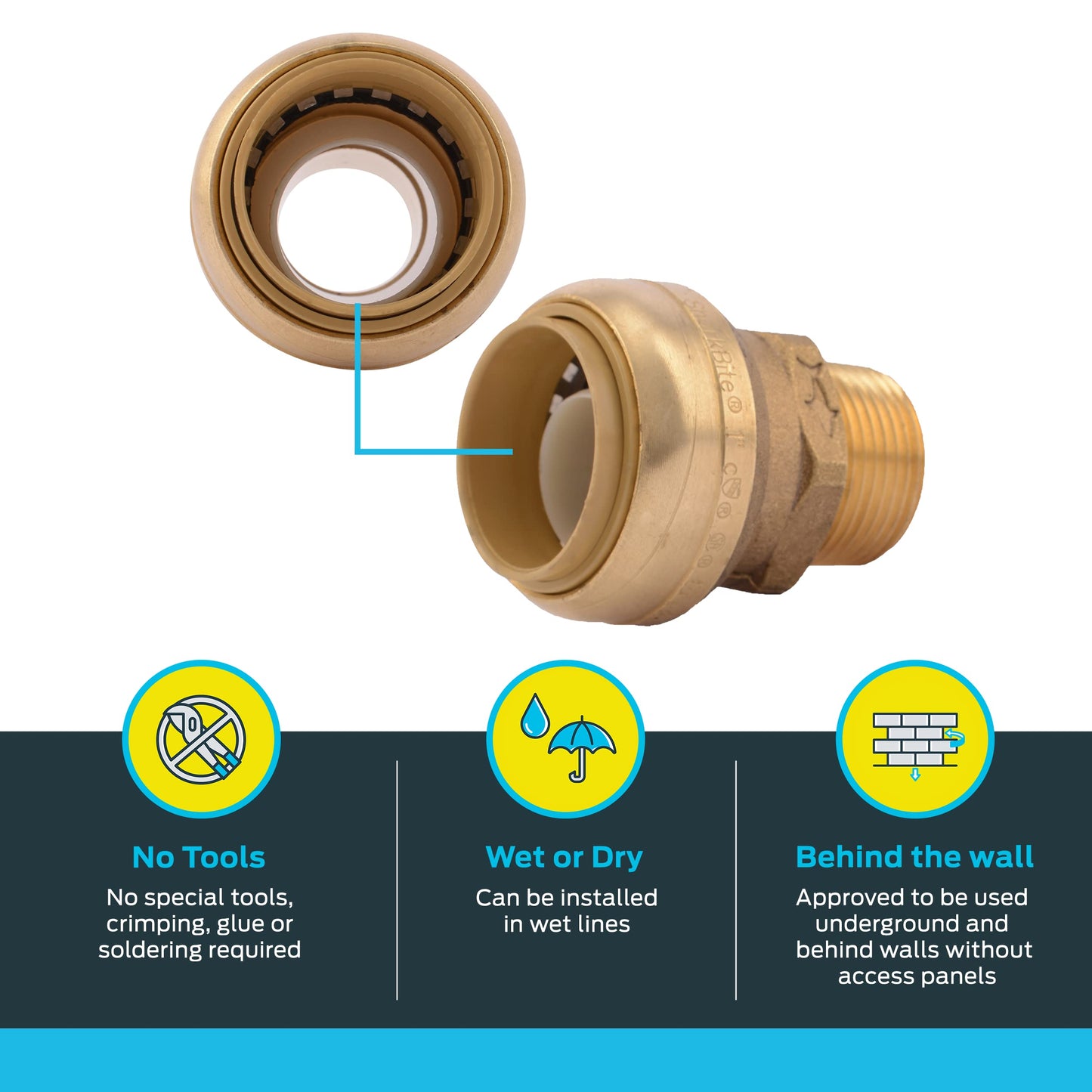 SharkBite U142LF Male 1x3/4" MNPT Adapter, 6pack, Push-to-Connect PEX CPVC PE-RT