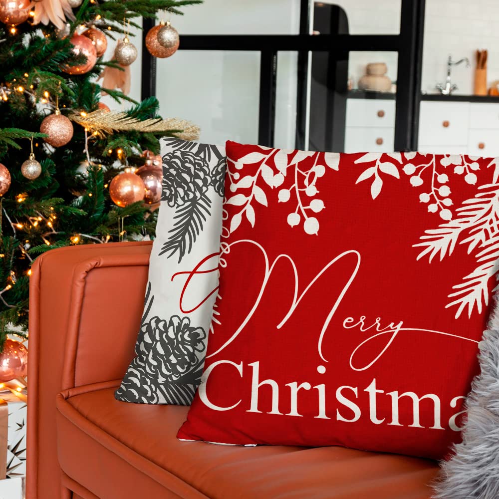 Christmas Throw Pillow Covers 18x18 Set of 4, Farmhouse Christmas Decor for Home