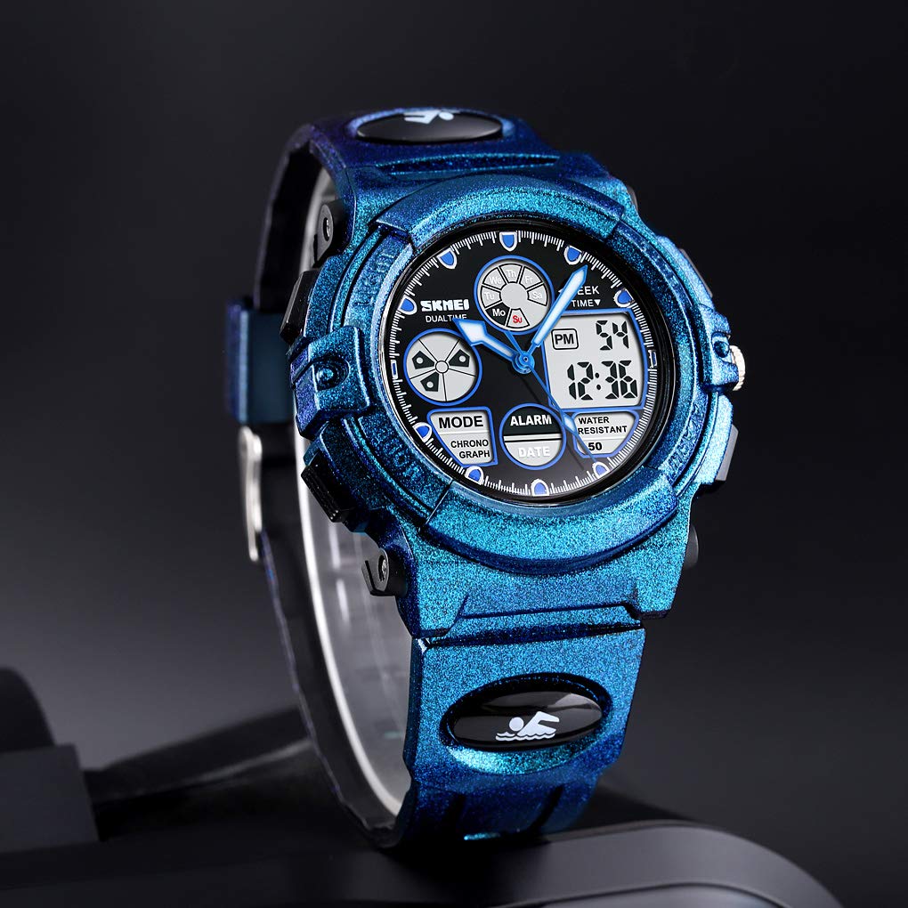 Boys Digital Watch Outdoor Sports 50M Waterproof Electronic Watches - Blue
