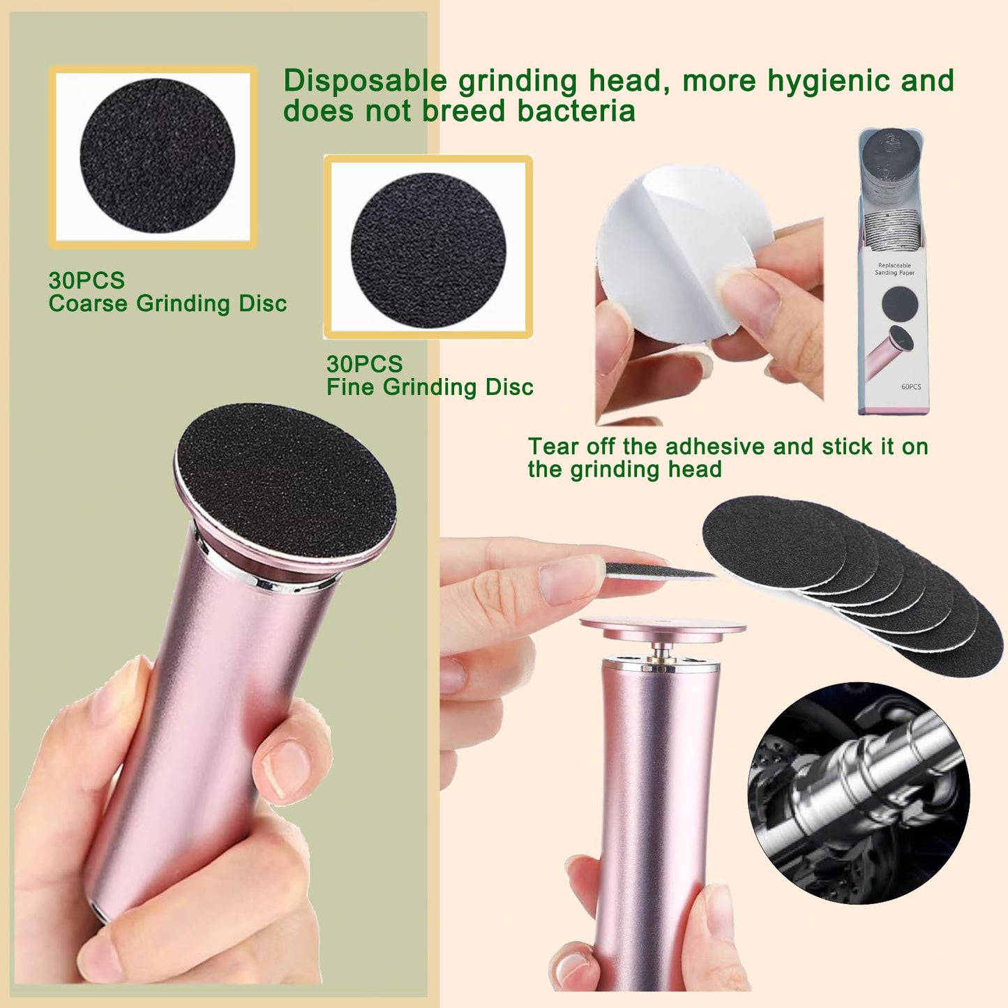 Darmave™ Electric Foot Callus Remover, Smooth Pedicure Wand with 60 Sanding Pads, Foot Scrubber File, Pedicure Tools for Feet, Heel Scraper for Cracked Heels