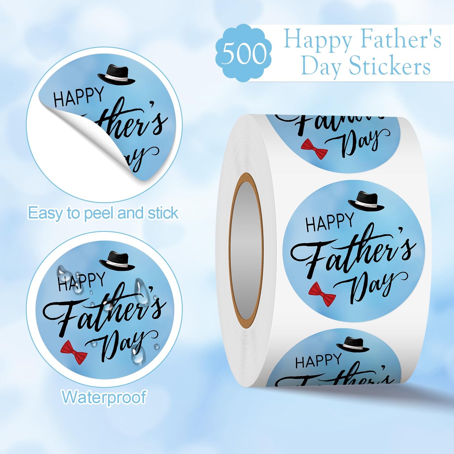 Happy Father's Day Label Stickers Roll, 500 PCS Father's Day Gift Tag, 1.5 inch