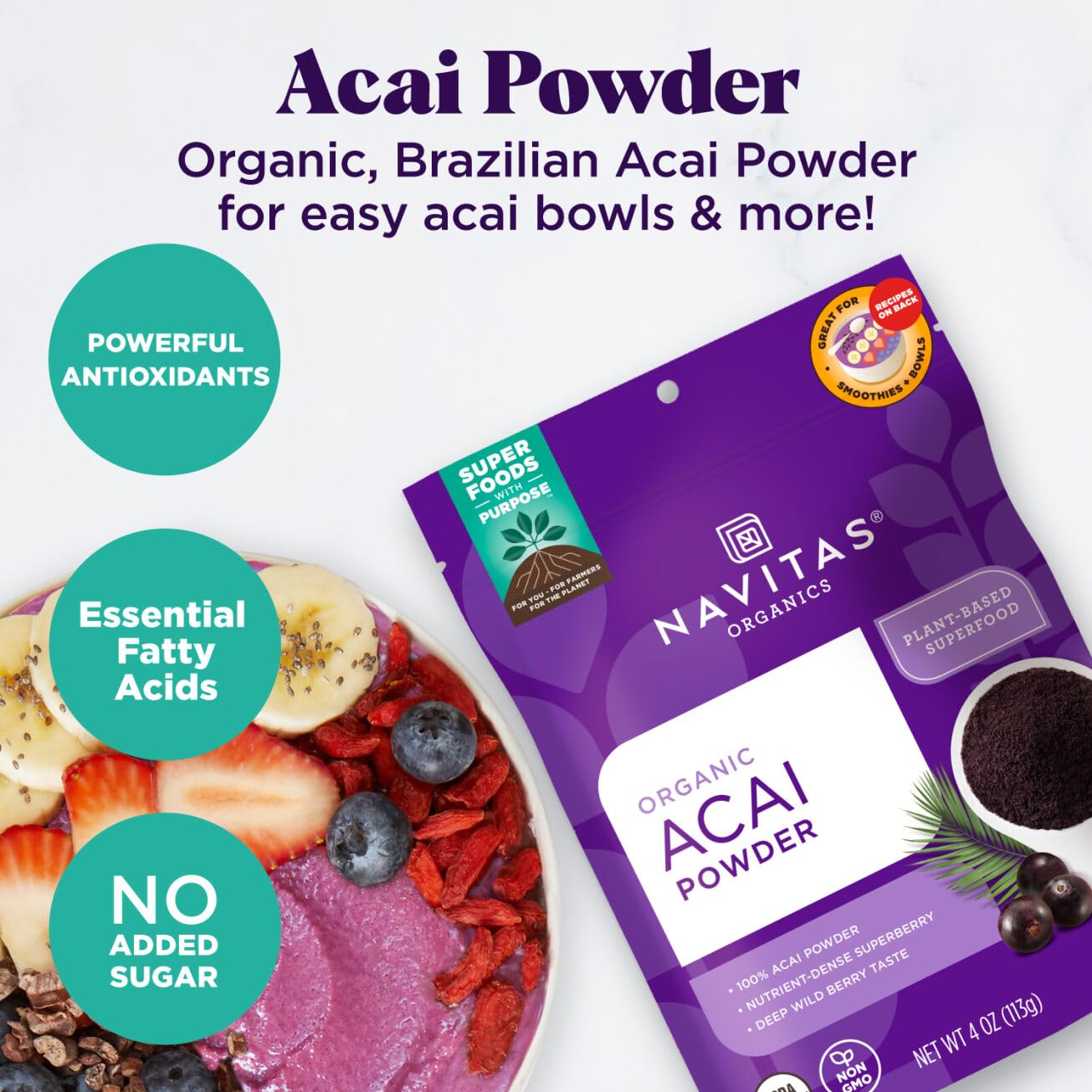 Navitas Organics, Organic Acai Powder, 4 oz (113 g) - EXP JUN - 2025