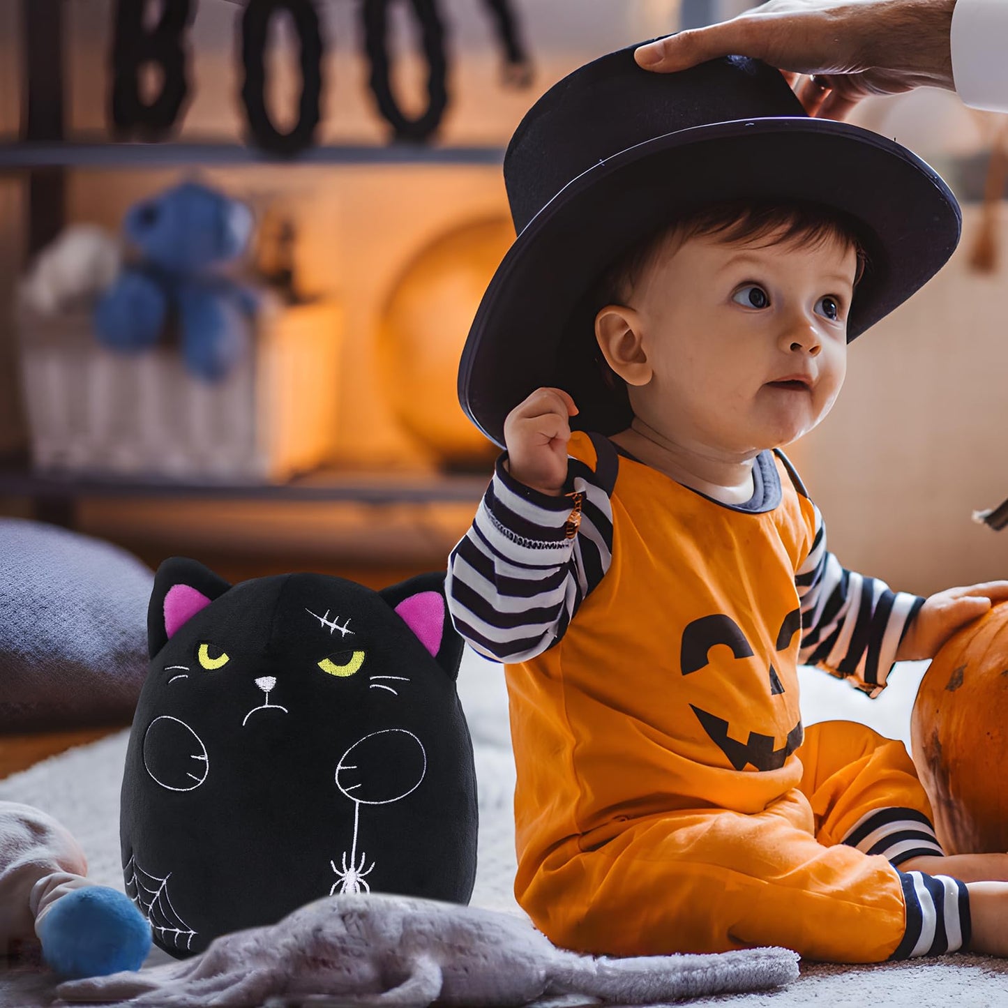 cheerdecor Black Cat Plush - 9" Halloween Cat Stuffed Animals Plush Pillow -Ebon