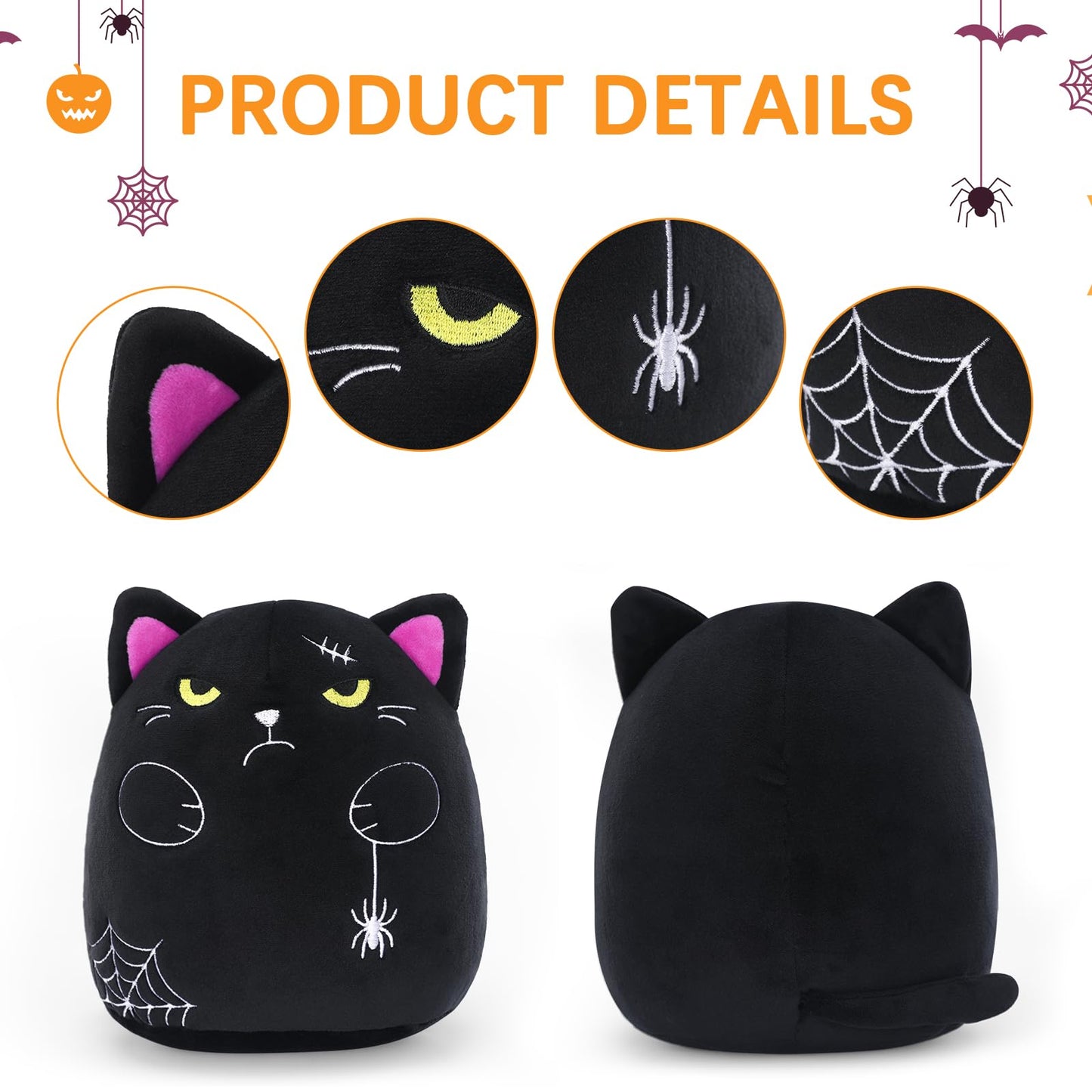cheerdecor Black Cat Plush - 9" Halloween Cat Stuffed Animals Plush Pillow -Ebon