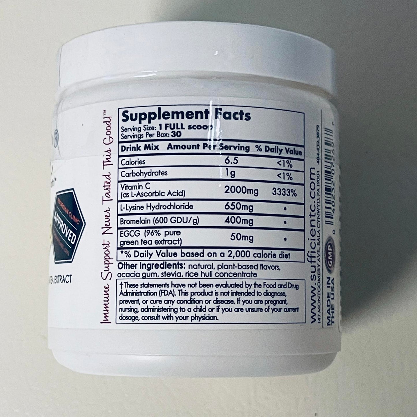 Sufficient-C High Dosed Lemon Peach Immune-Ade Drink Mix 125g