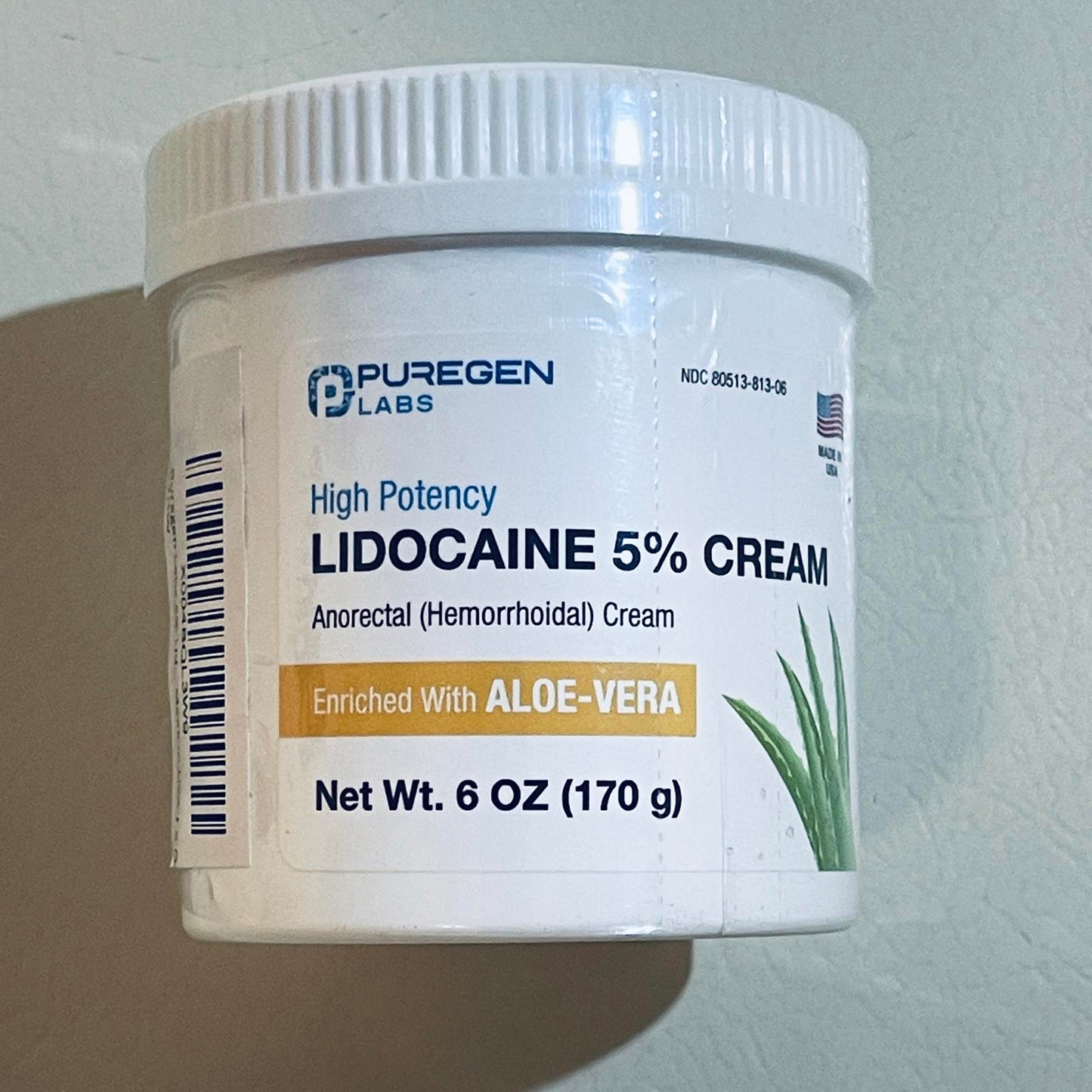 Puregen Labs Lidocaine 5% Cream with Aloe Vera 6 oz EXP 10/2026