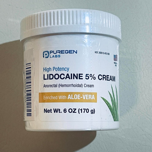 Puregen Labs Lidocaine 5% Cream with Aloe Vera 6 oz EXP 10/2026