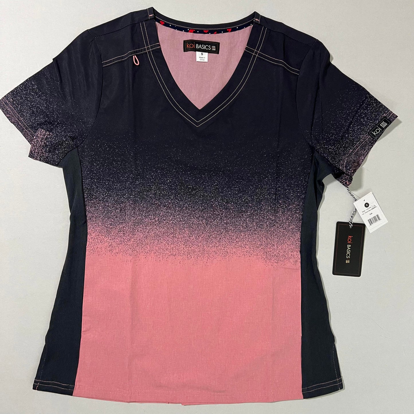 Koi Basics Women's Cali Scrub Top Charcoal Heather Soft Pink Ombre