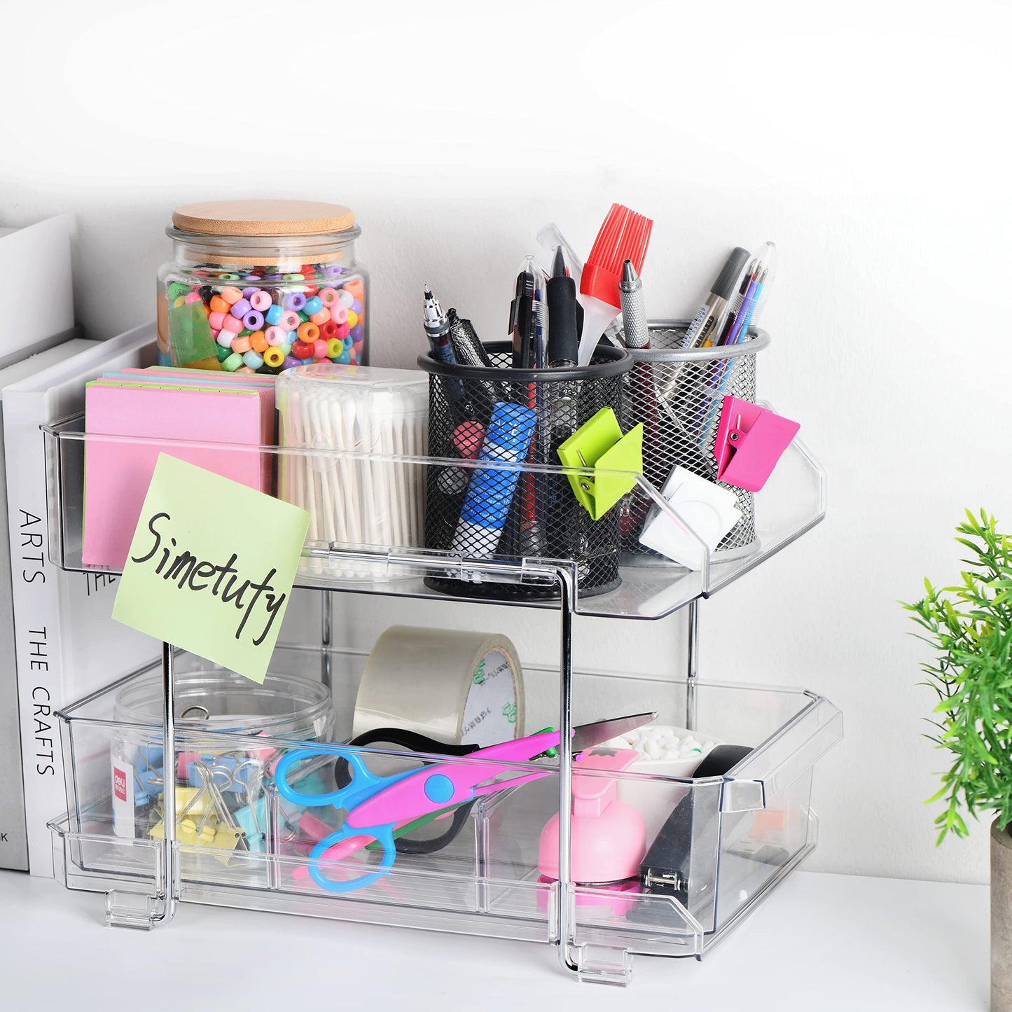 Simetufy 2 Tier Clear Organizer with Dividers, Multi-Purpose Slide-Out - 1 Pack