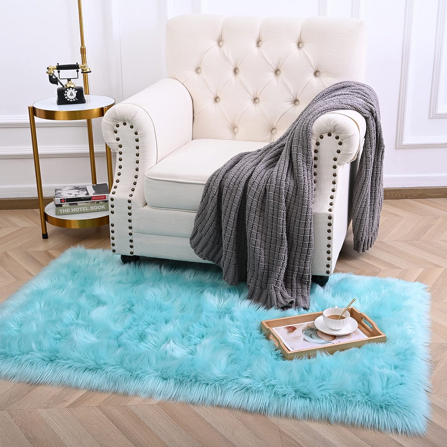 Ultra Soft Rug Faux Sheepskin Fur Area Rug, Fluffy Shag Rug 3x5 Feet - Teal Blue