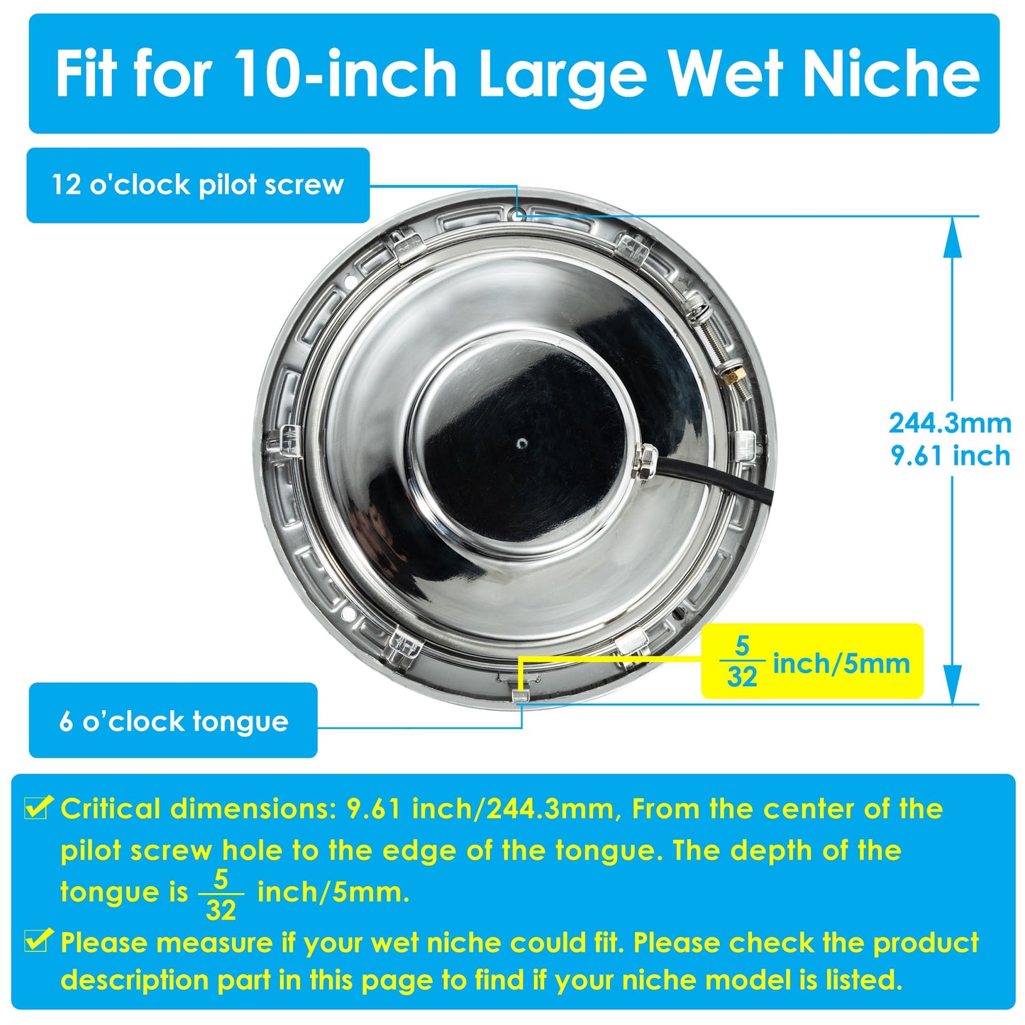 HQUA PN01DC 120V AC LED RGBW Color Change Inground Pool Light, 10" 35W 3000lm