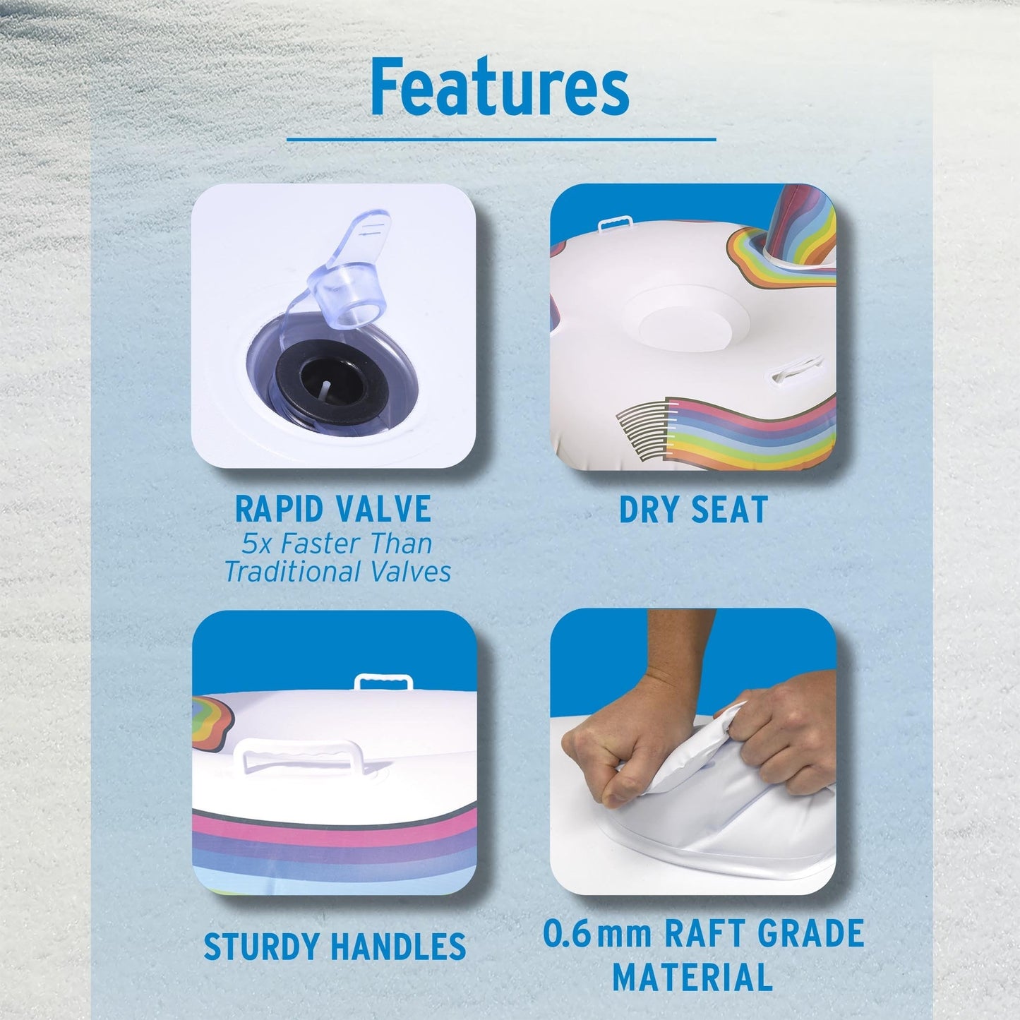 GoFloats Winter Snow Tube - Inflatable Sled for Kids and Adults - Unicorn