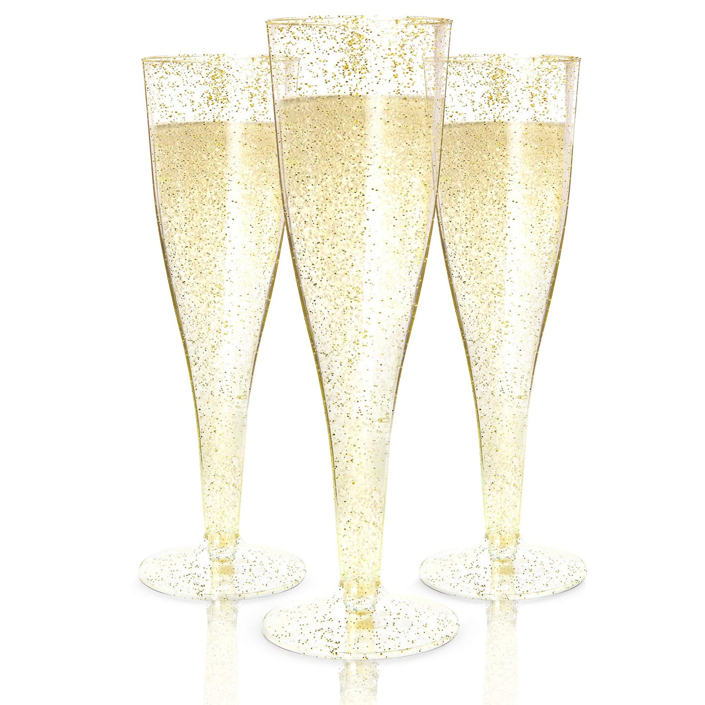 48 Champagne Flutes Plastic, Disposable Mimosa Party Cups, Gold Glitter, NYE